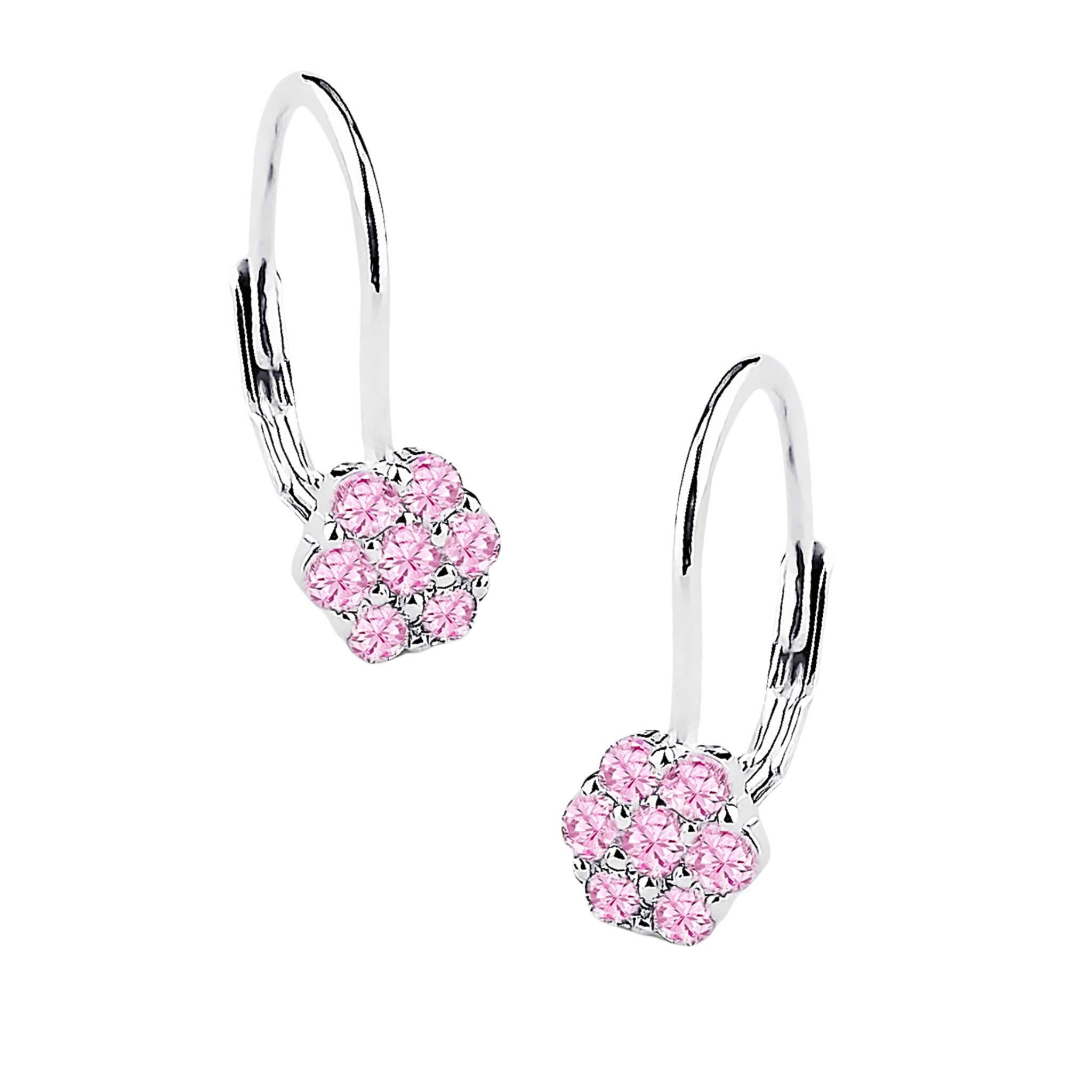 schmuck23 Paar Ohrhänger Kinder Ohrringe pinke Blume 925 Silber Zirkonia (Geschenkset aus 1 Paar Ohrringen), stabile Brisur