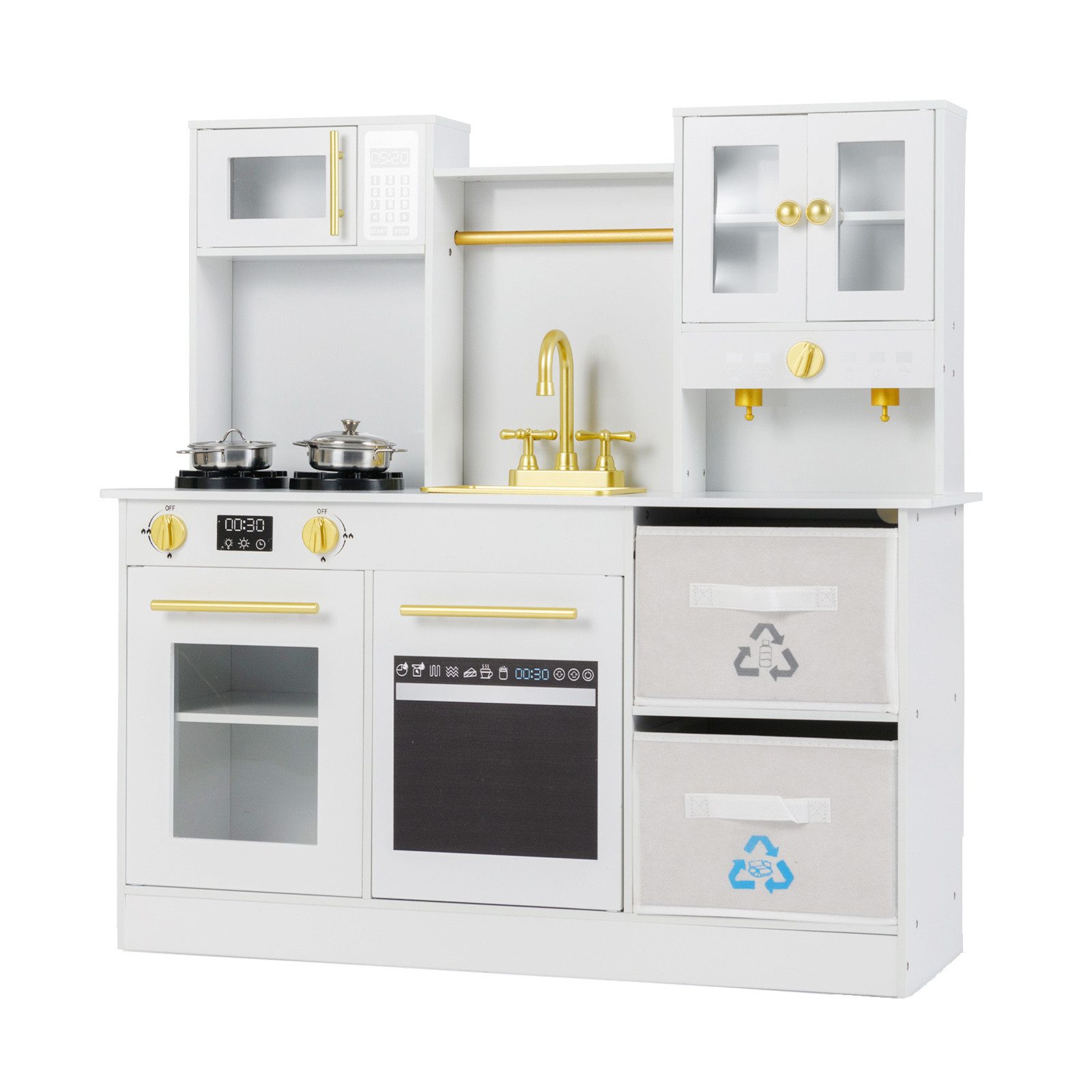 COSTWAY Spielküche Holz, Holz, mit Kaffeemaschine & Kochgeschirr, ab 3 Jahren