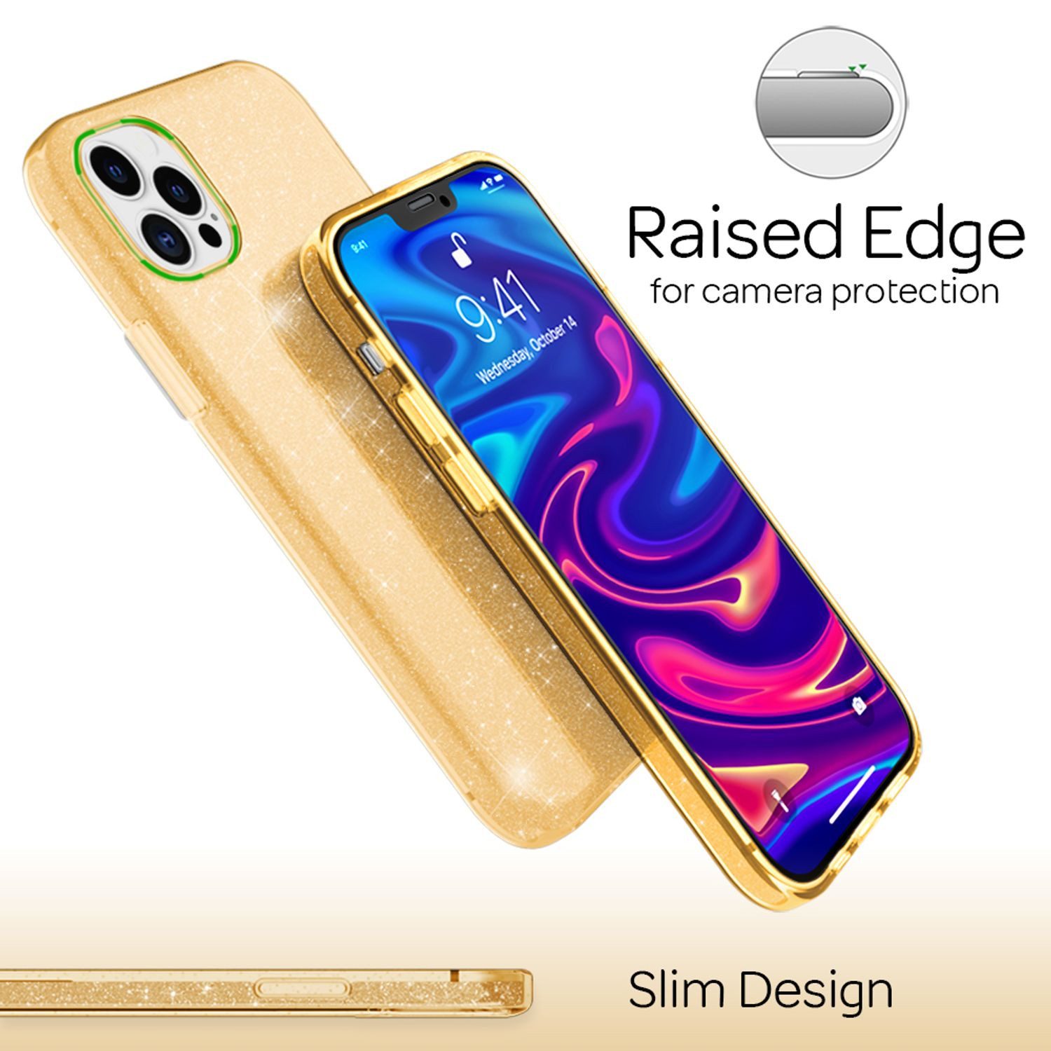 Nalia Smartphone-Hülle Apple iPhone 12 Pro Max 17 cm (6,7 Zoll), Glitzer Silikon Hülle / Glänzender Hybrid Schutz / Stoßfest & Robust