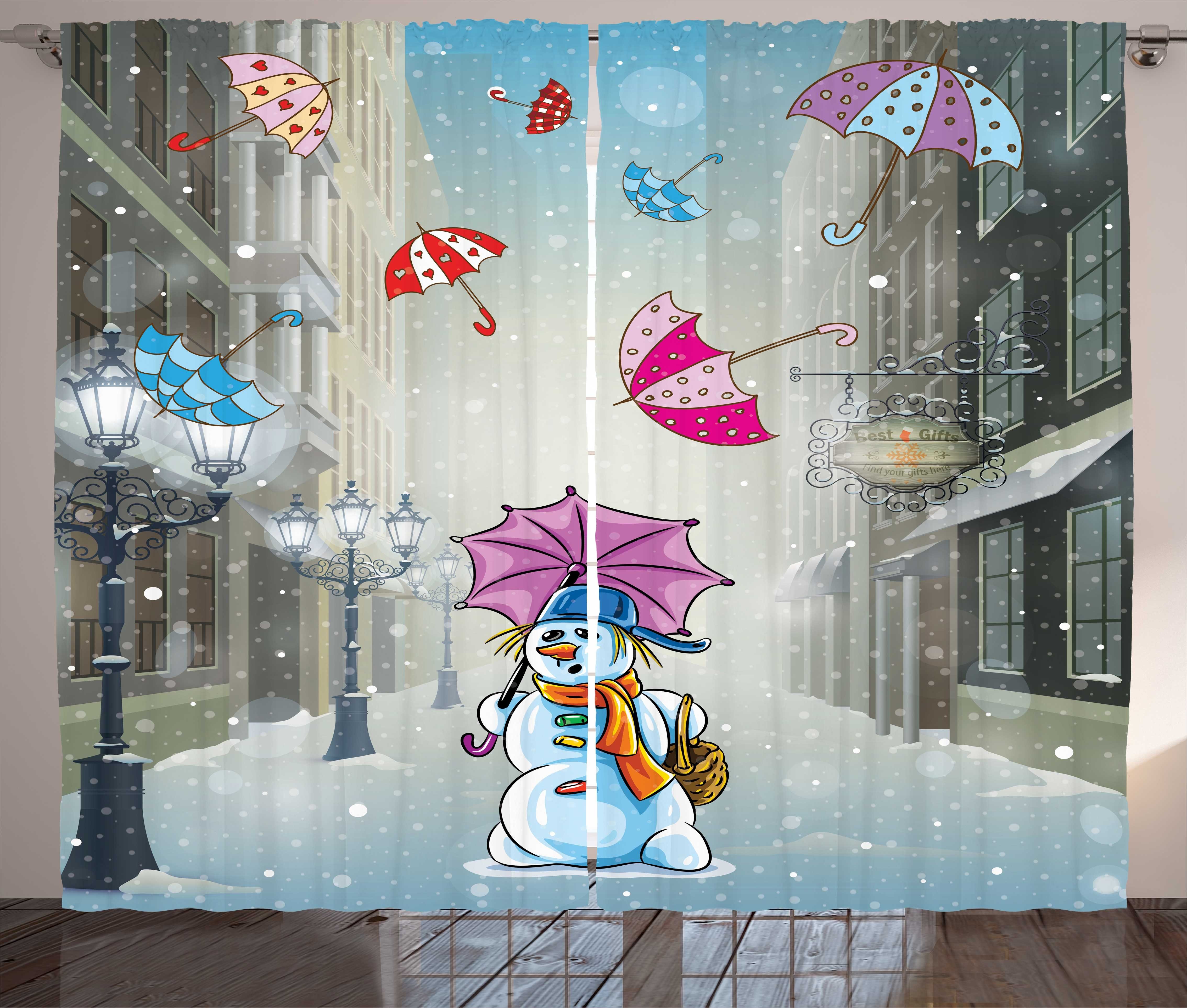 Gardine Schlafzimmer Kräuselband Vorhang mit Winter Regenschirm Abakuhaus, und Haken, und CartoonSnowman Schlaufen