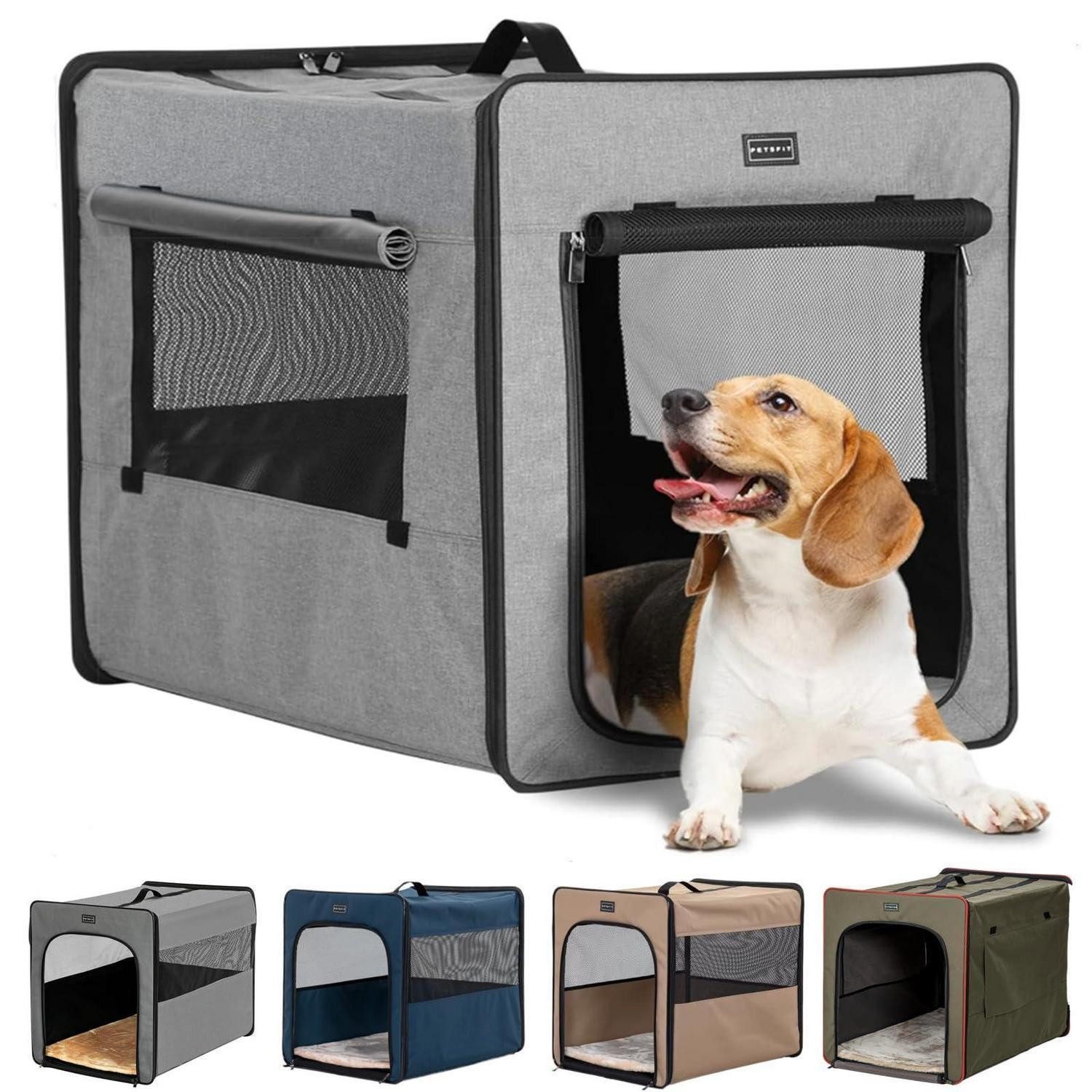 LuxusKollektion Hunde-Transportbox Hundebox Faltbar Transportbox Plüschmatte M:61CM*46CM*53.5CM Hellgrau