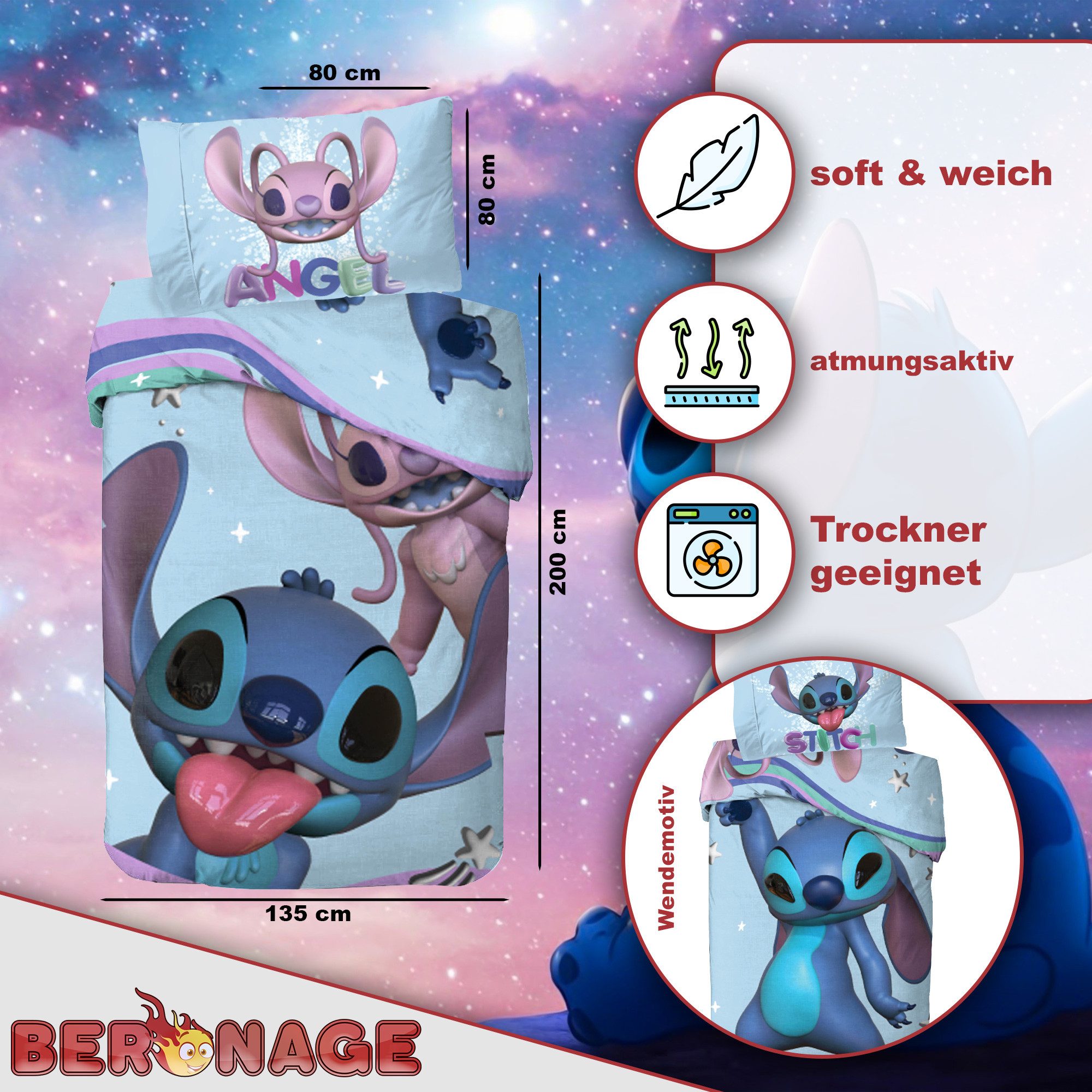 BERONAGE Wendebettwäsche Lilo & Stitch Bettwäsche Angel & Stitch Linon / Re günstig online kaufen