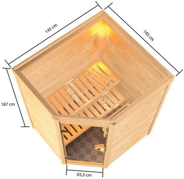 welltime Sauna Anni, BxTxH: 145 x 145 x 187 cm, 38 mm, 3,6-kW-Bio-Plug & Play Ofen mit ext. Steuerung