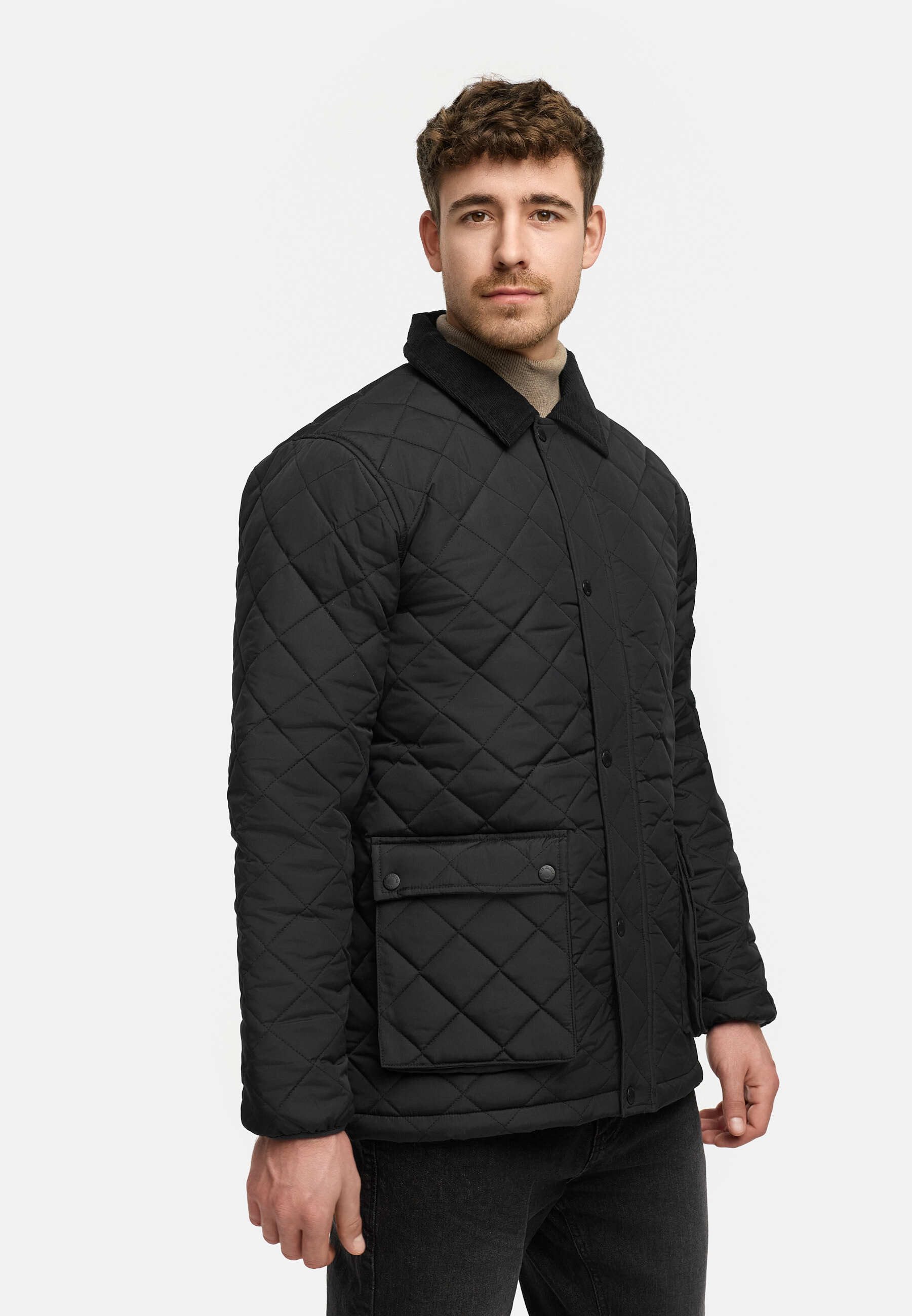 Indicode Steppjacke Herren INDrills Herrenjacke Daunen-Optik mit Cordkragen und Pattentaschen
