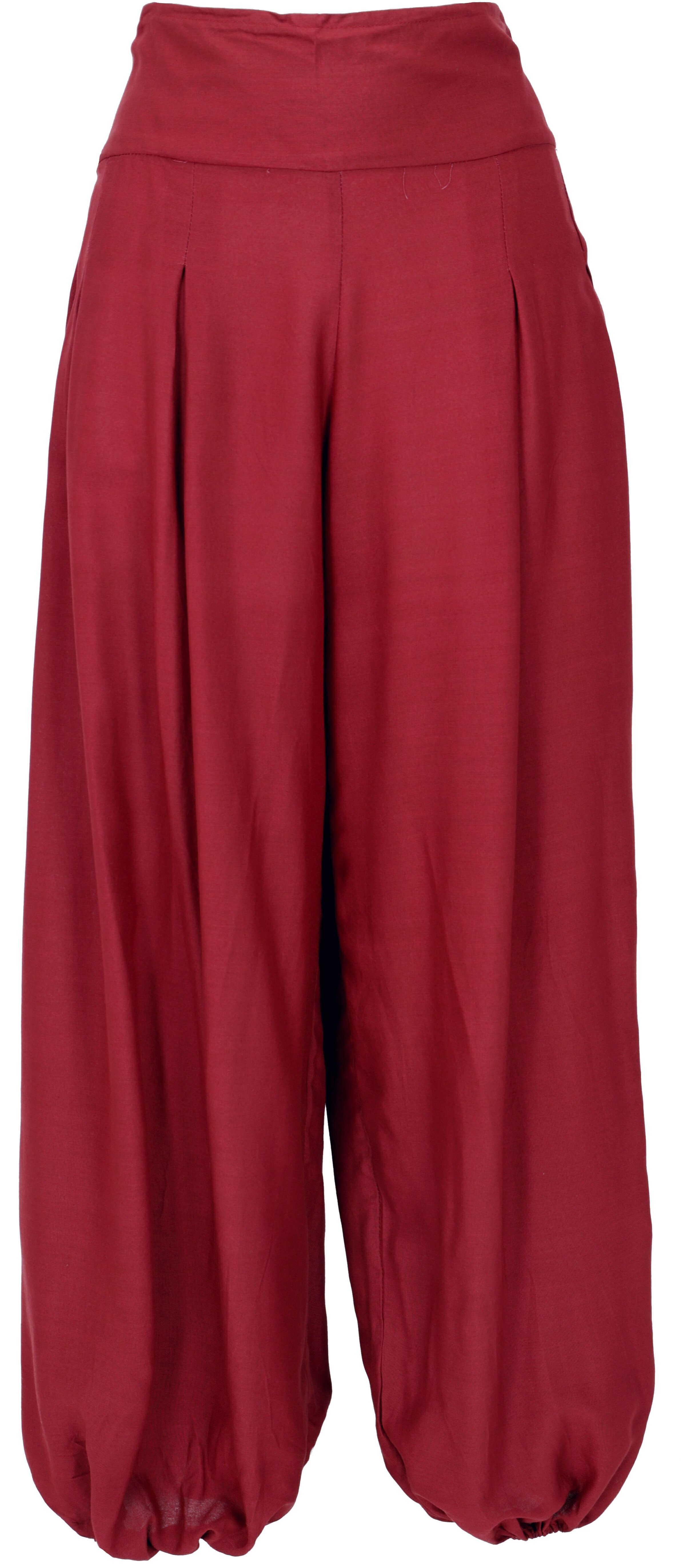 Guru-Shop Relaxhose Boho Pluderhose, Muckhose, Haremshose - dunkelrot Ethno Style, alternative Bekleidung