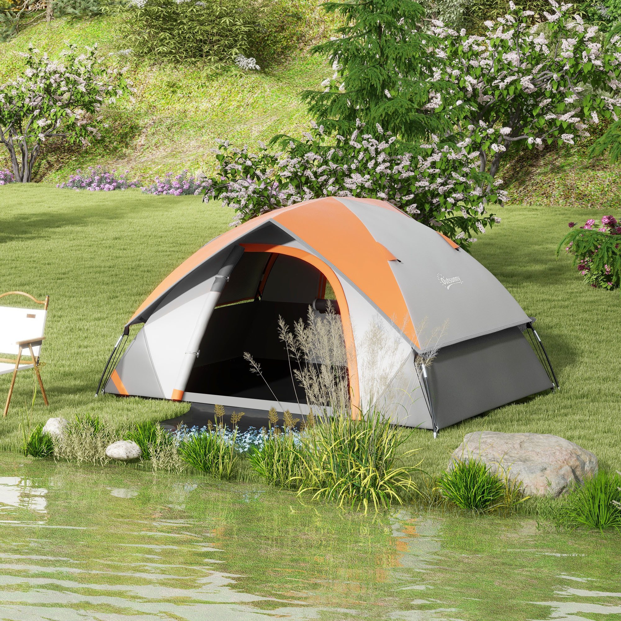 Outsunny Kuppelzelt Familienzelt wasserdicht mit Tür&Fenster Zelt, Personen: 2 (Campingzelt für 2 Personen, 1 tlg., Familienzelt mit 3000mm Wassersäule), für Camping Reise Trekking Garten