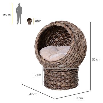 PawHut Tierhaus Rattan Katzenkorb Katzenbett mit Kissen Haustierbett Wasserhyazinthe, 42Bx33Tx52H cm