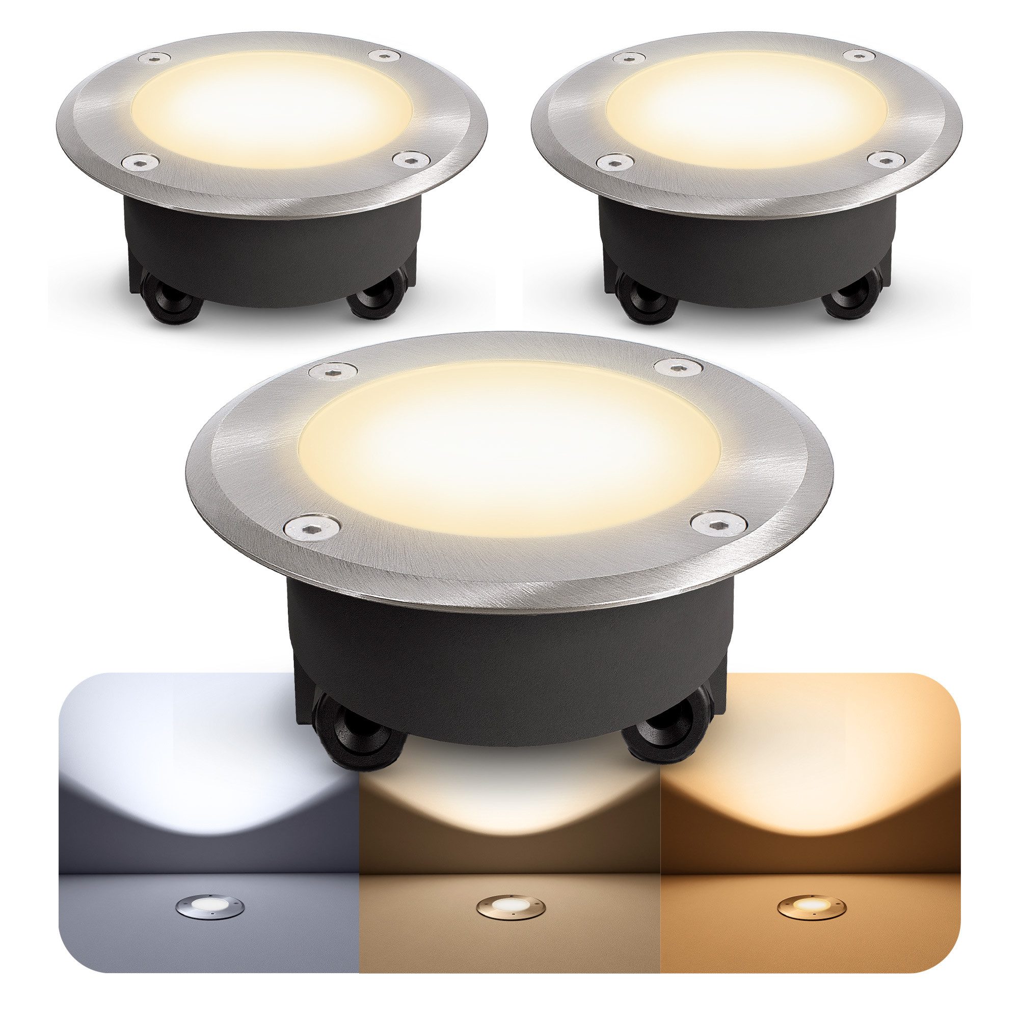 SSC-LUXon LED Gartenstrahler Bodenstrahler 2 Gläser VISKOS dimmbar IP67 LED 6W warm neutral kalt, Tageslichtweiß, Warmweiß, Neutralweiß