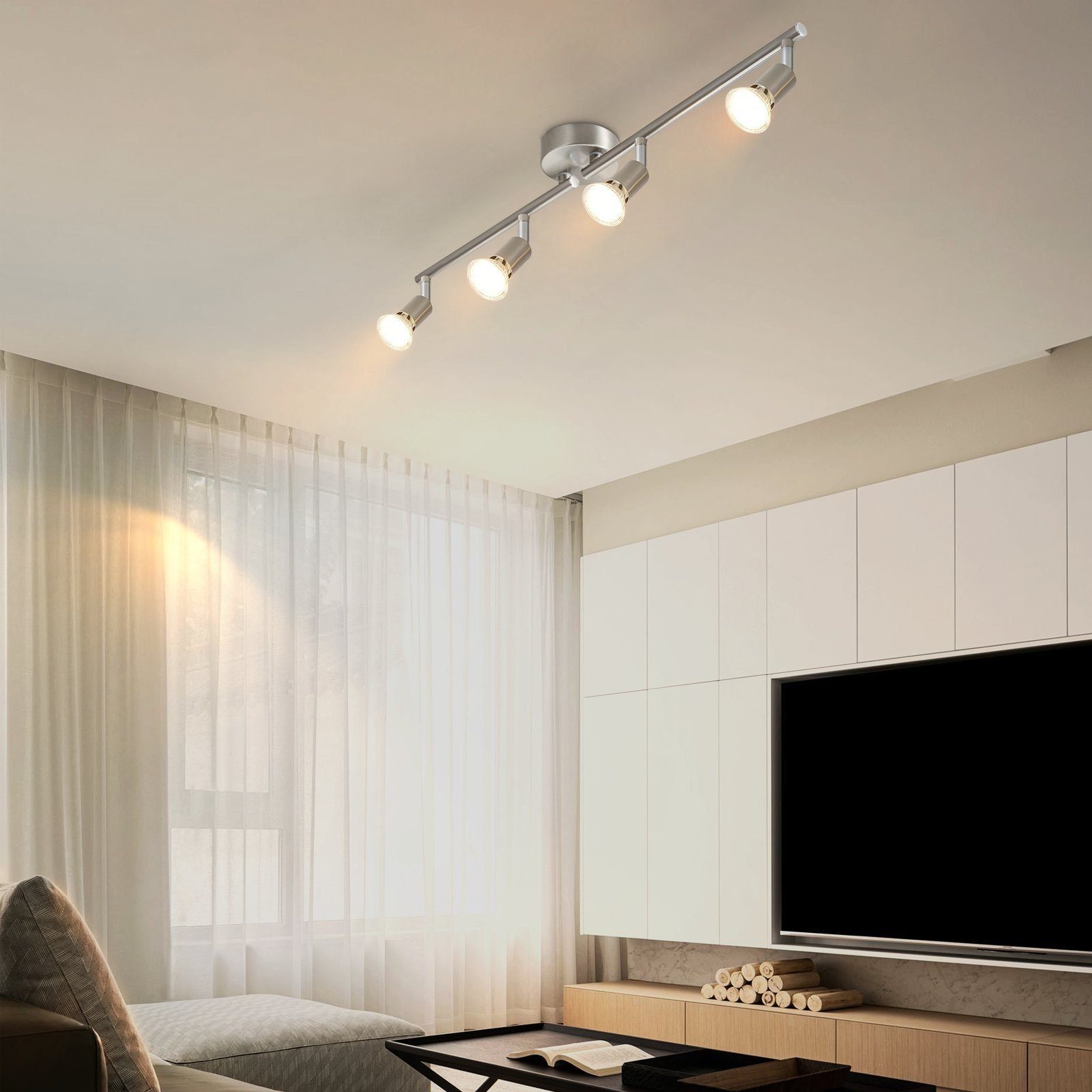Leuchtmittel, 4 Schwenkbar Wohnzimmer innen, - Edelstahl Spot Nickel ZMH Deckenspot, 350°Drehbar ohne Deckenleuchte Flammig GU10 Decke Strahler Modern