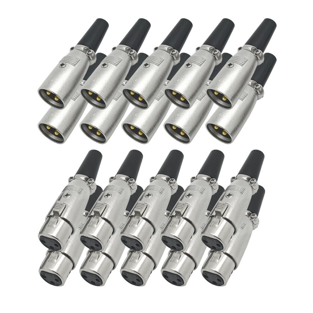 10x ARLI XLR Stecker + Kupplung / Buchse vergoldet 3 polig Set Audio-Adapter