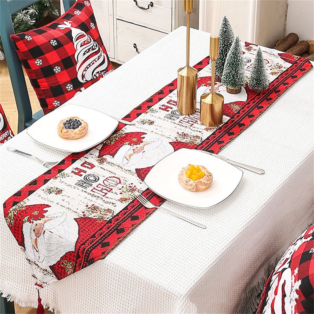 DÖRÖY Tischläufer Weihnachten Kreativ bedruckte Tischfahnen, Festliche Tischdekoration