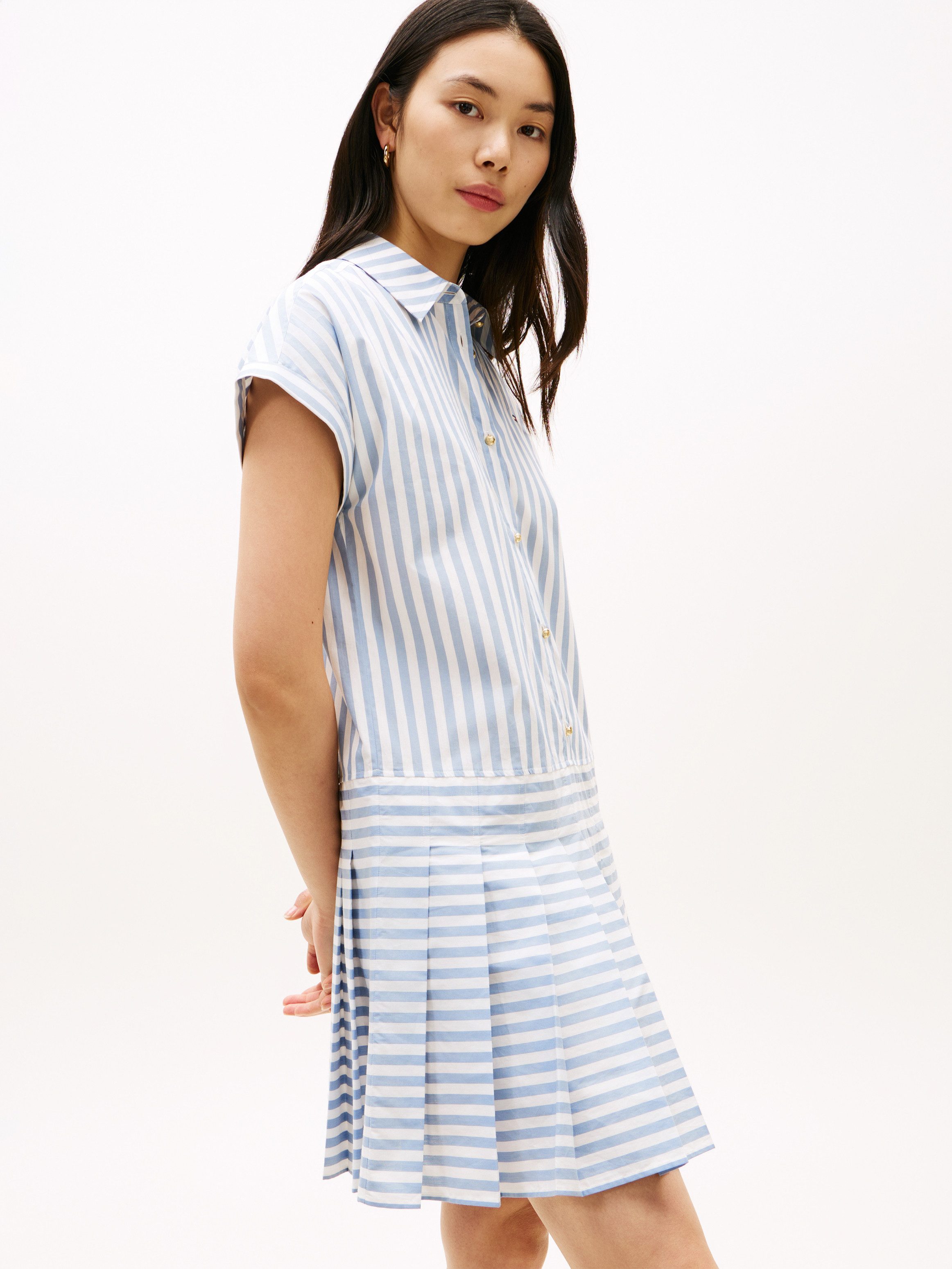 Tommy Hilfiger Shirtkleid POPLIN PLEATED SHORT SS DRESS mit Logo-Stickerei günstig online kaufen
