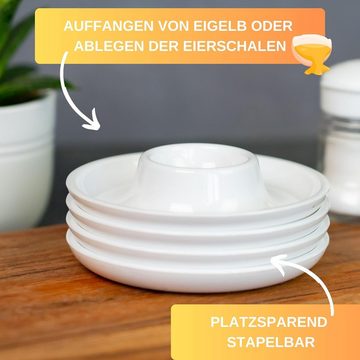 Thiru Eierbecher Weiß Premium Stapelbar inkl. Eidorn im 6er Set, BPA frei, inklusive Eidorn, mit Ablage, 6er Set, stapelbar