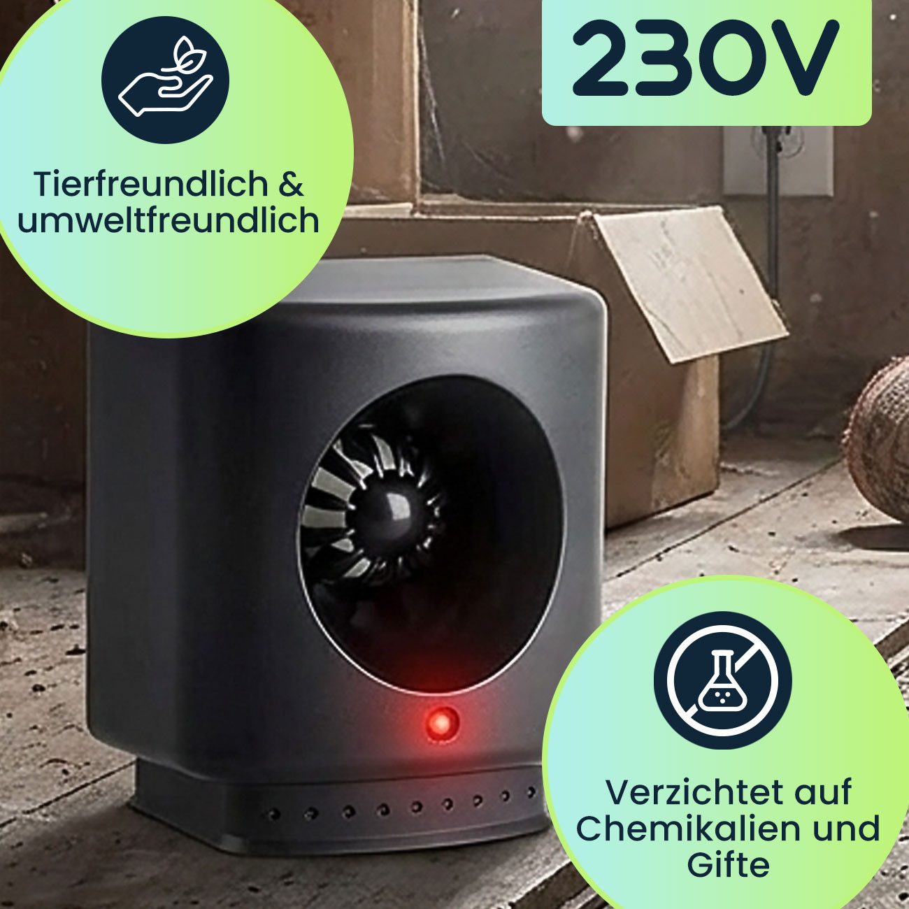 ISOTRONIC Ultraschall-Tierabwehr Ultraschall Mäuse- & Rattenabwehr bis 50 m²: Chemiefrei & leise, 1-tlg. – Bild 3 von 5