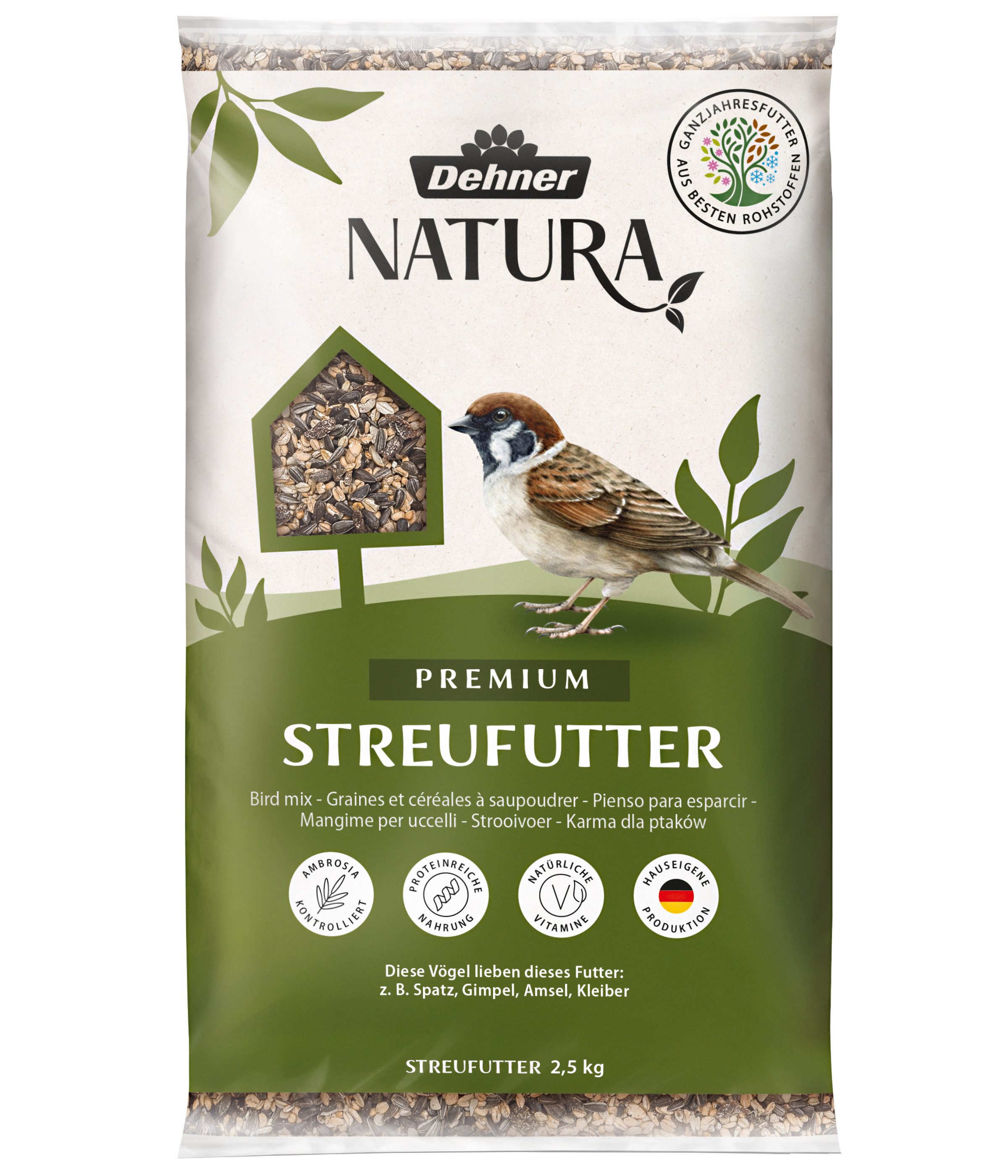 Dehner Natura Premium Wildvogel Streufutter, versch. Größen, Hauptfutter für: Gartenvögel, Wildvogel, für verschiedenen Vogelarten wie Amsel, Spatz