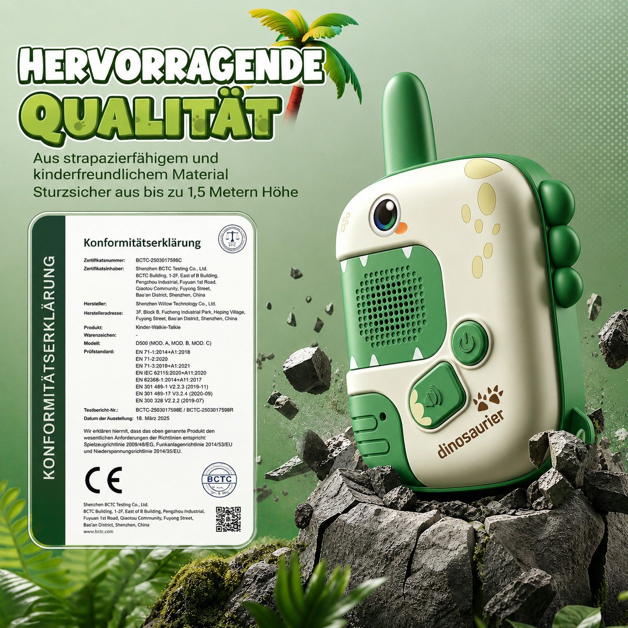 Wootoy Walkie Talkie Kinder-Walkie-Talkies 2er Set mit Trageschlaufen Funkgerät Spielzeug, (einfacher Push-to-Talk-Bedienung für Kinder ab 3 Jahren, 2-St., Klare Sprachqualität und Reichweite von bis zu ca. 300 m), Robustes Gehäuse mit widerstandsfähiger Konstruktion