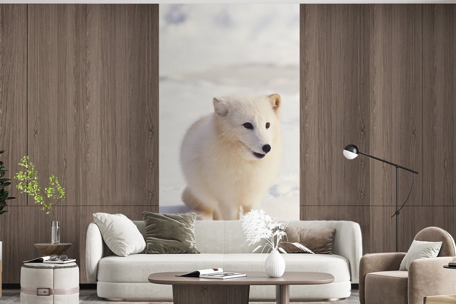 Wohnzimmer Matt, St), Fototapete bedruckt, Vliestapete Küche, Weiß, (2 - - Schlafzimmer MuchoWow Fototapete Fuchs für Schnee