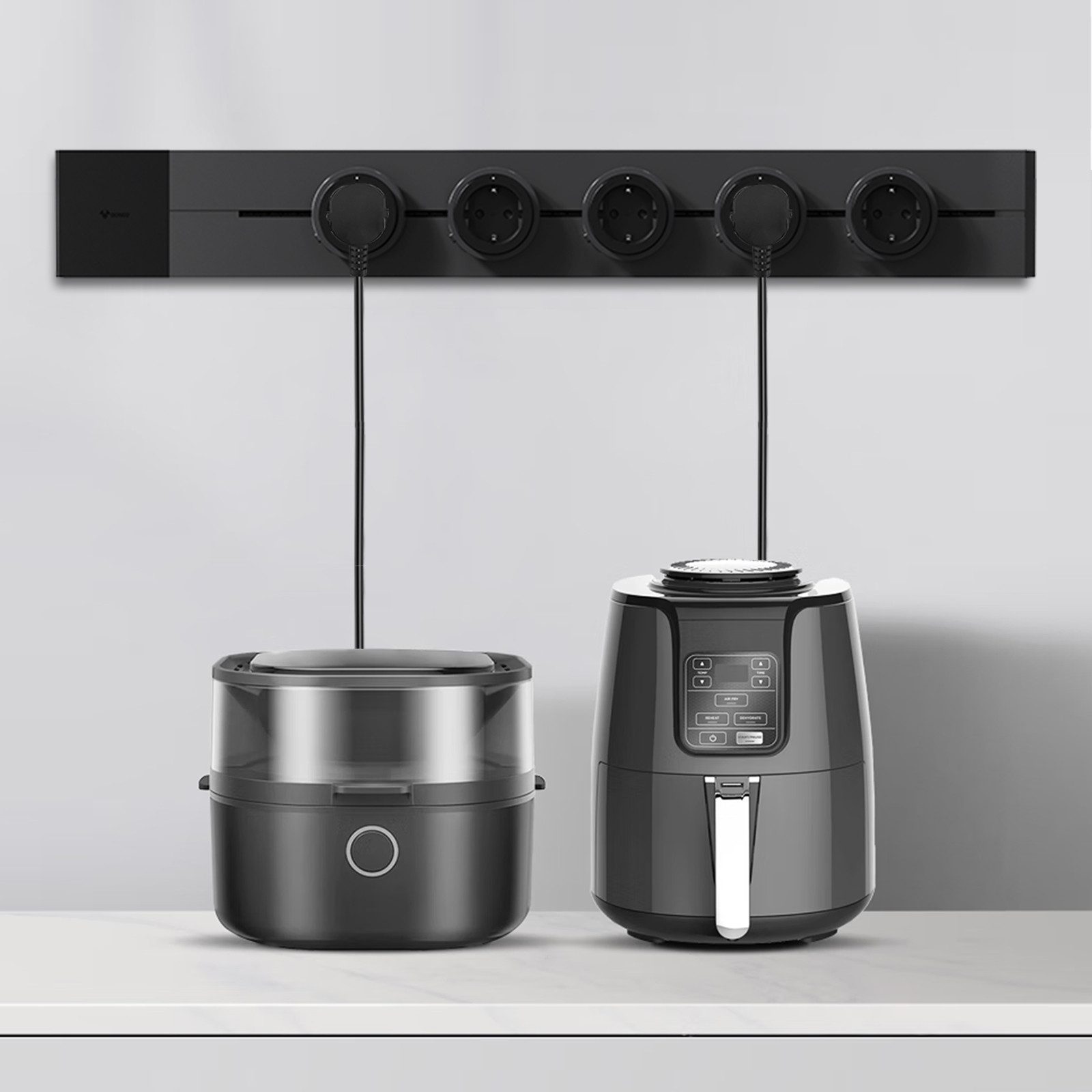 GONEO Stromschienen-Steckdose mit Adapter, Mehrfachsteckdose (Kabellänge 0.75 m), VDE geprüft, Modular & verschiebbar, für Küche & Wohnzimmer & Büro