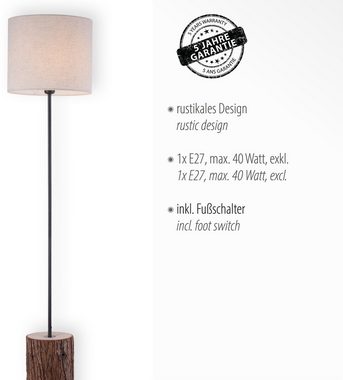 Home affaire Stehlampe Montgardin, Ein-/Ausschalter, ohne Leuchtmittel, Rustikale Stehleuchte mit Stoff Schirm, Fassung E27 max. Leistung 60 W