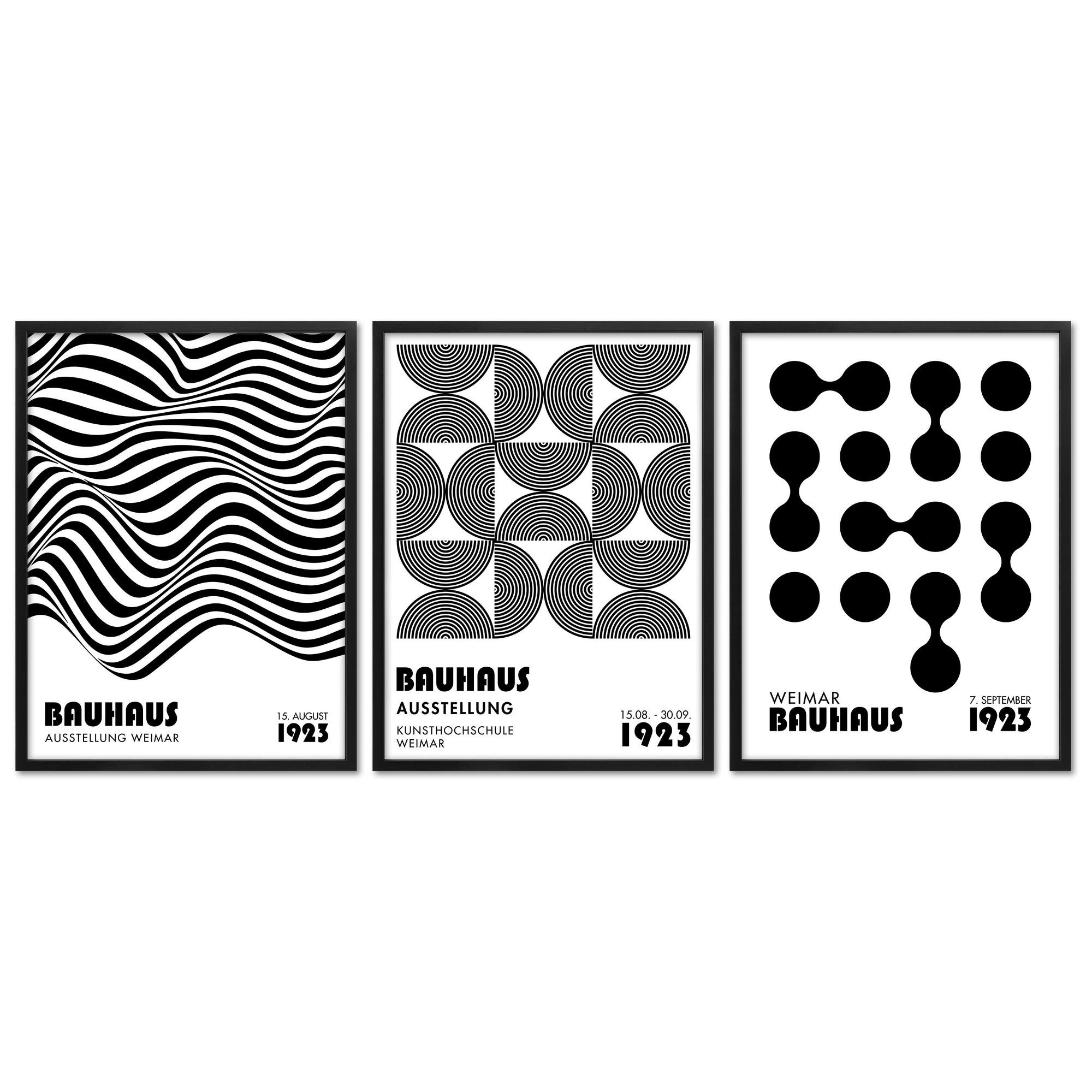 ARTFAVES Bilder-Collage Poster Set - Bauhaus Geometrie 1 - 3 Deko Wandbilder Formen, schwarz-w, (Wandbilder modern, 3 St)