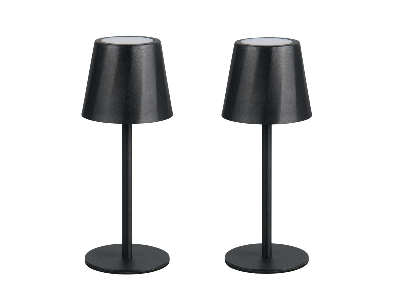 Reality Leuchten LED Außen-Tischleuchte, dimmbar, LED fest integriert, Lichtfarbe Warmweiß bis Tageslicht einstellbar, 2er SET Outdoor USB Lampen Schwarz, kabellos mit Akku, 21cm klein