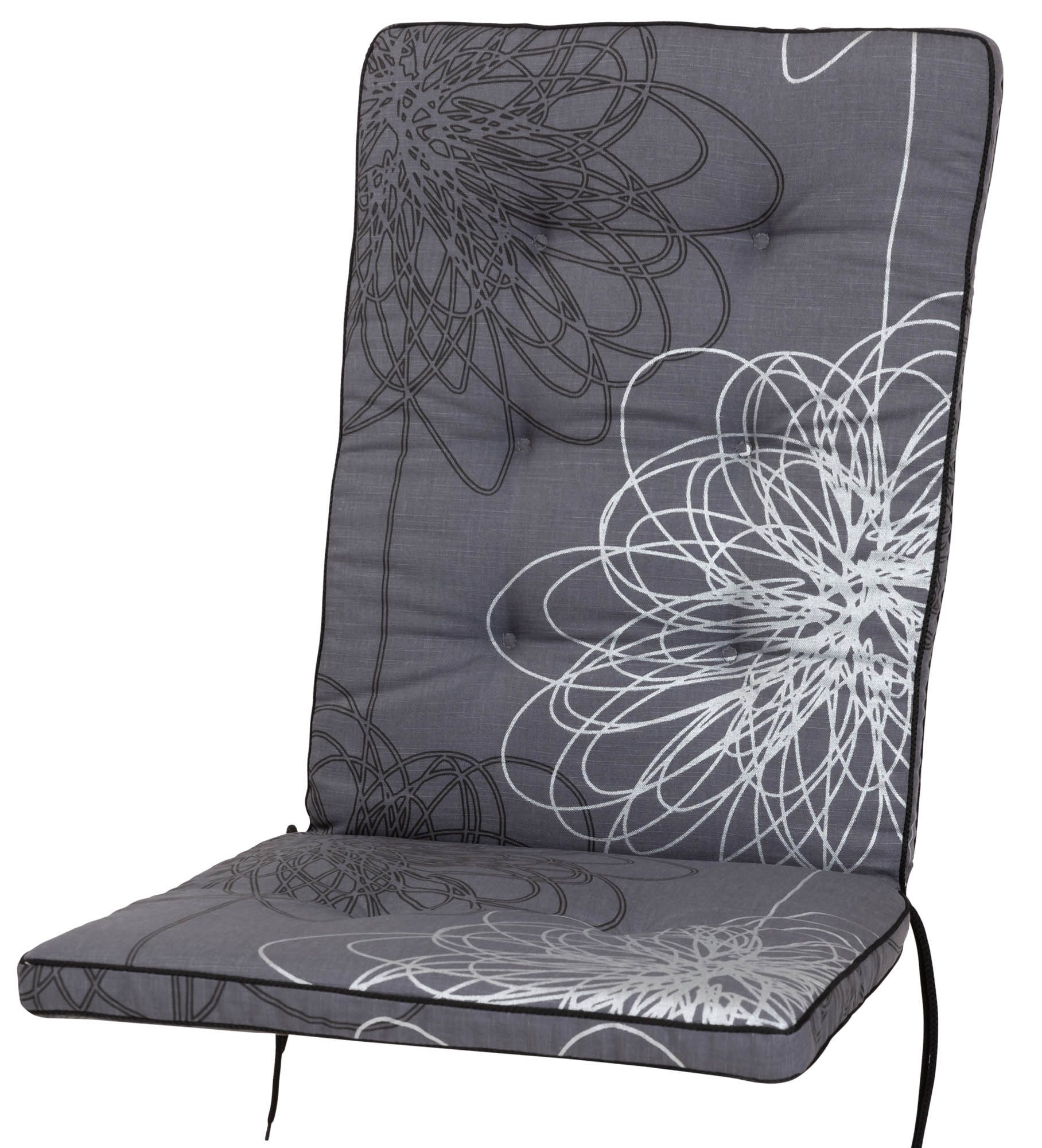 KETTtex Hochlehnerauflage für Royal Garden MWH Hochlehner Excelsior 0519 grau-silber gemustert, (1 St), mit Bindebändern