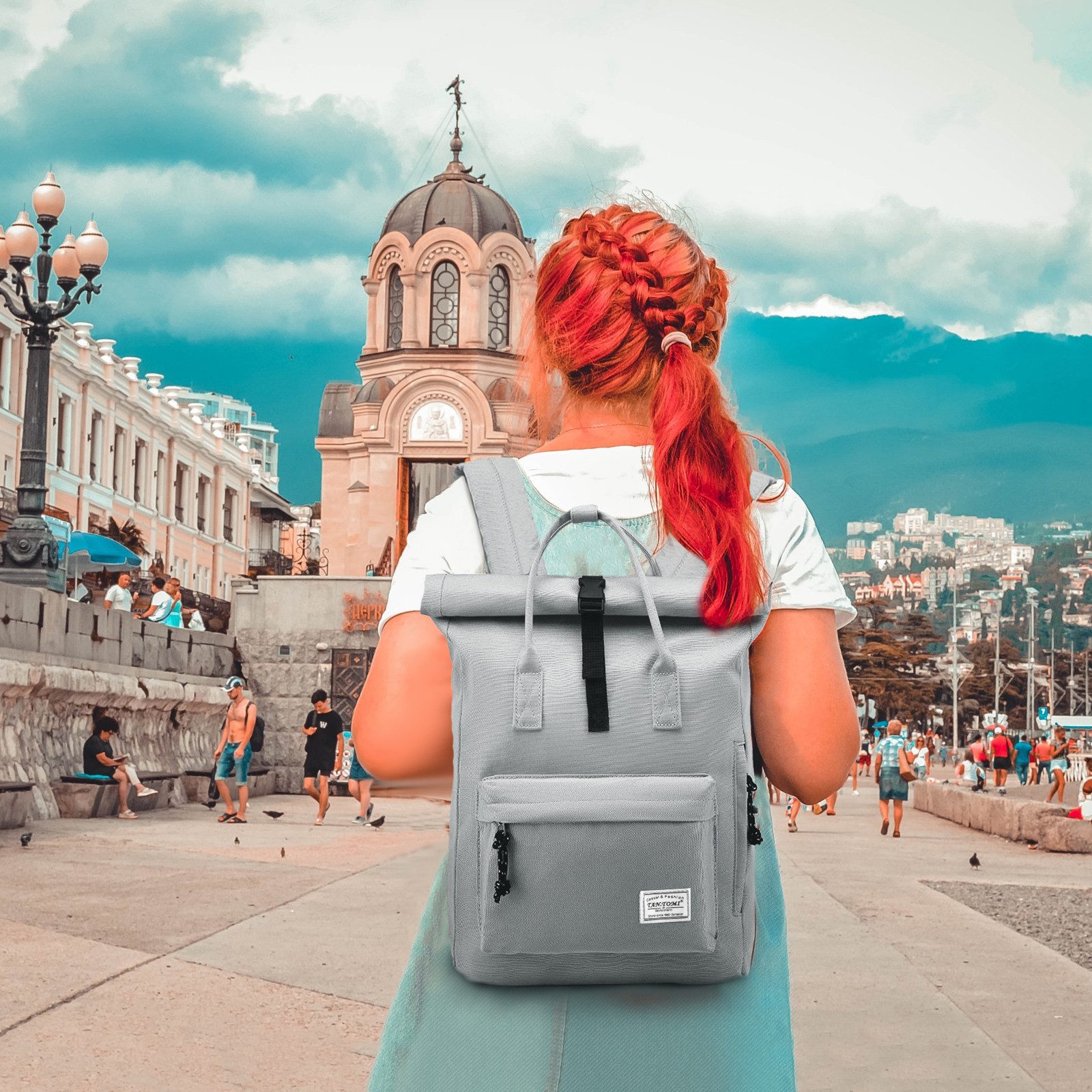 TAN.TOMI Cityrucksack Rucksack Damen Herren Tagesrucksack mit Laptopfach, Modern Rolltop Rucksack Daypack, Wasserabweisend