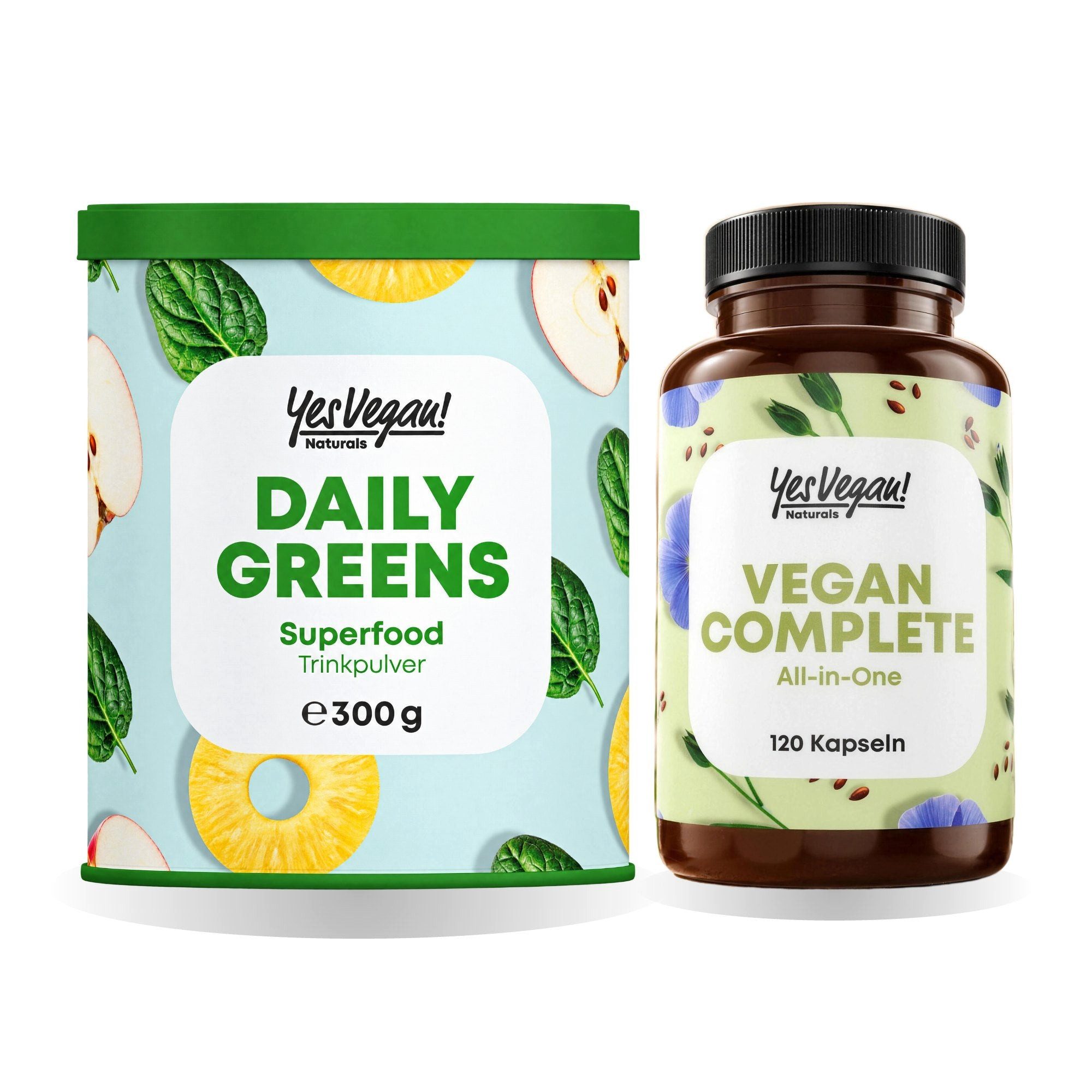 Yes Vegan Morgenroutine Set: Daily Greens + Multivitamin + Shaker Pulver, 2 er Set à, vegan, laktosefrei