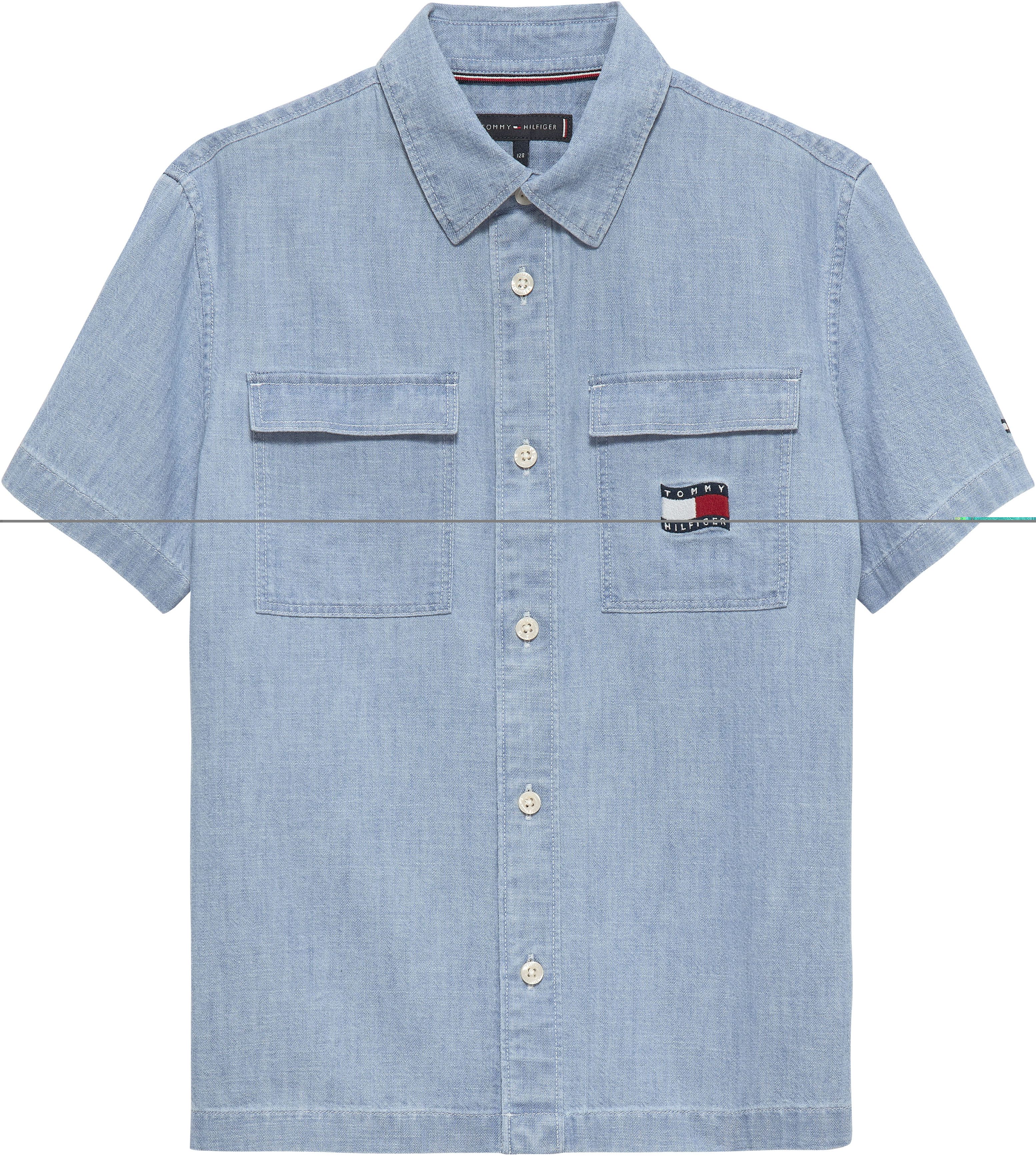 Tommy Hilfiger Kurzarmhemd WAVY FLAG HERRINGBONE SHIRT SHORT SLEEVE Kinder bis 16 Jahre, Denim-Look