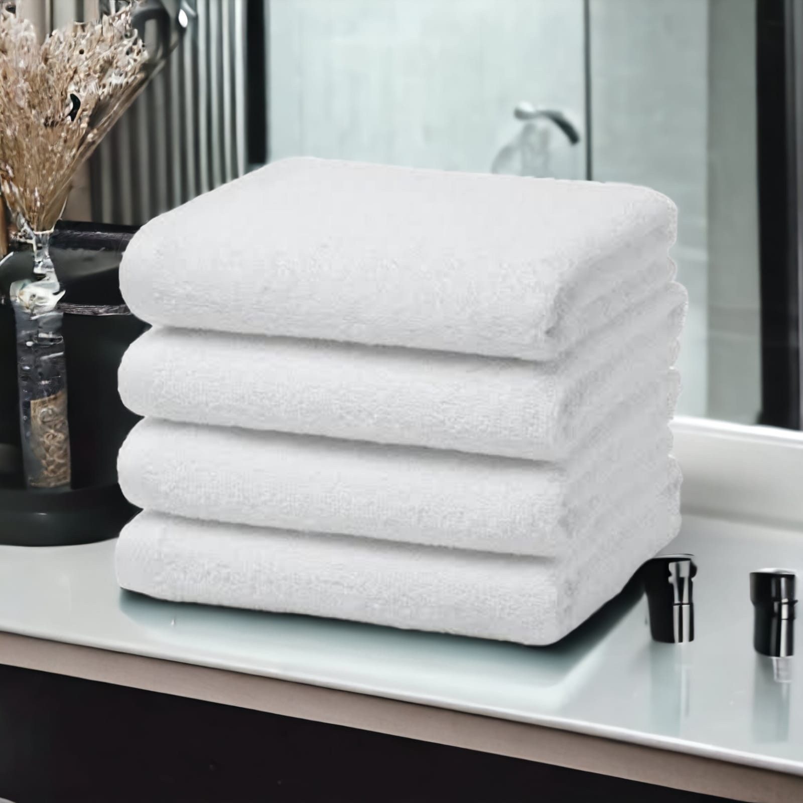 Myooka Handtücher Handtuch Duschtuch Frottee Weiß 70x140 cm 80% Baumwolle 600 g/m² Hotel, (4-St), Sehr Saugfähig Und Langlebig