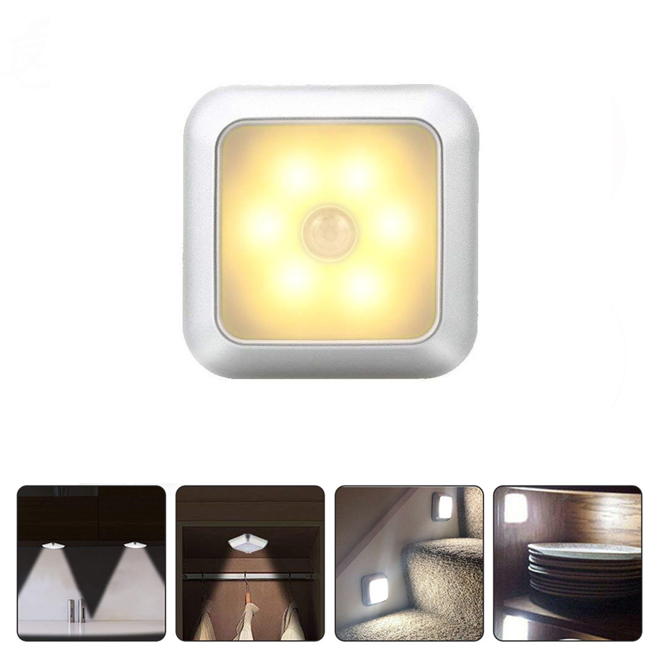 Dedom LED Nachtlicht Nachtlicht,Körpersensorlicht,verwendet für Flure/Schränke/Nachttisch Silberner Rahmen warmes Licht