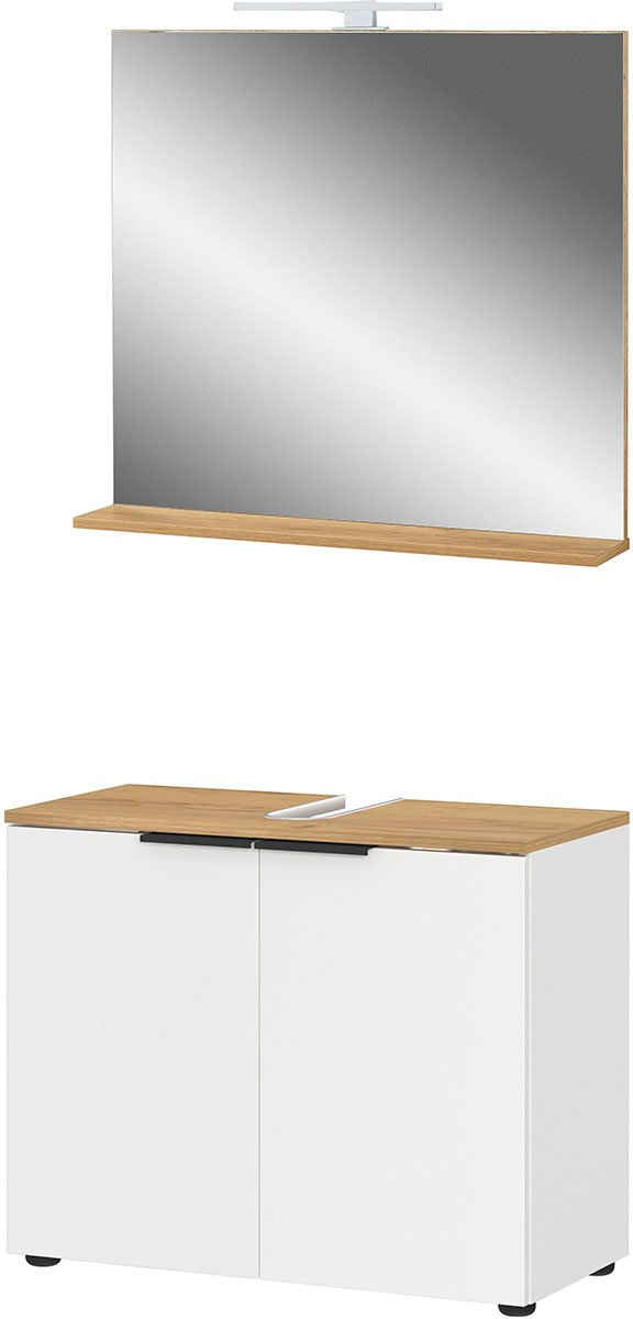 andas Badmöbel-Set Majtum bestehend aus Waschbeckenunterschrank & Spiegel, (2-St), inkl. LED-Beleuchtung, Made in Germany