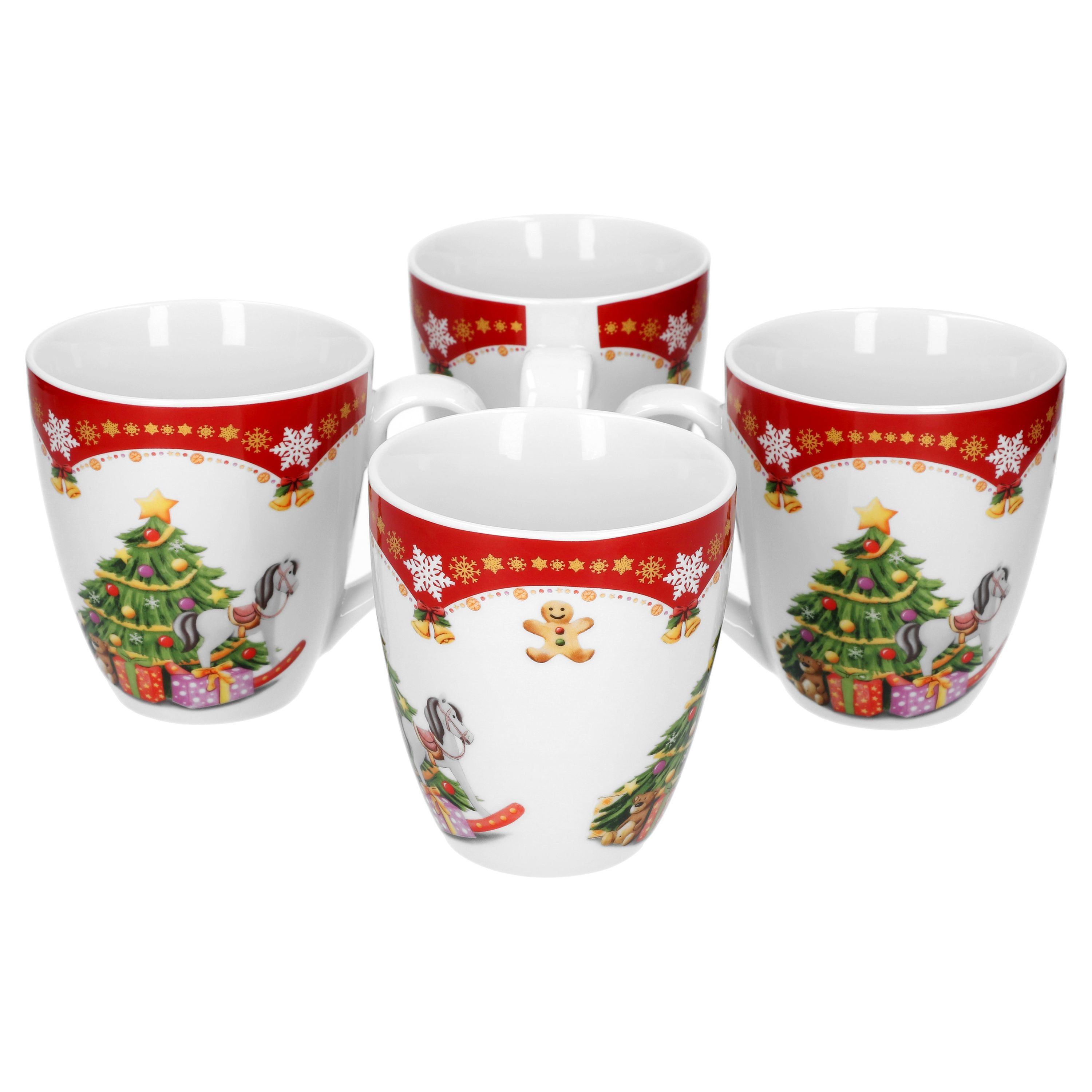 van Well Becher 4er Set Kaffeebecher Weihnachtszauber 53cl Kaffeetasse Becher Winter, Weihnachtsgeschirr, Weihnachten, Weihnachtsset, Geschirr