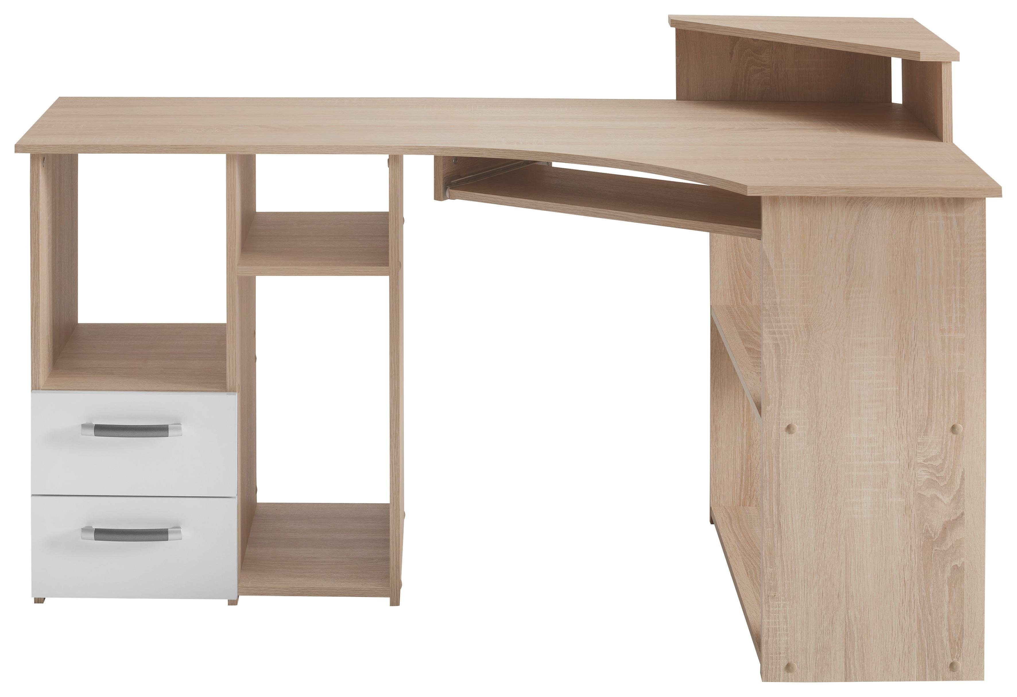 VOGL Möbelfabrik Schreibtisch Sam, Eckschreibtisch, Tastaturauszug, Monitoraufsatz & opt. Towerfach