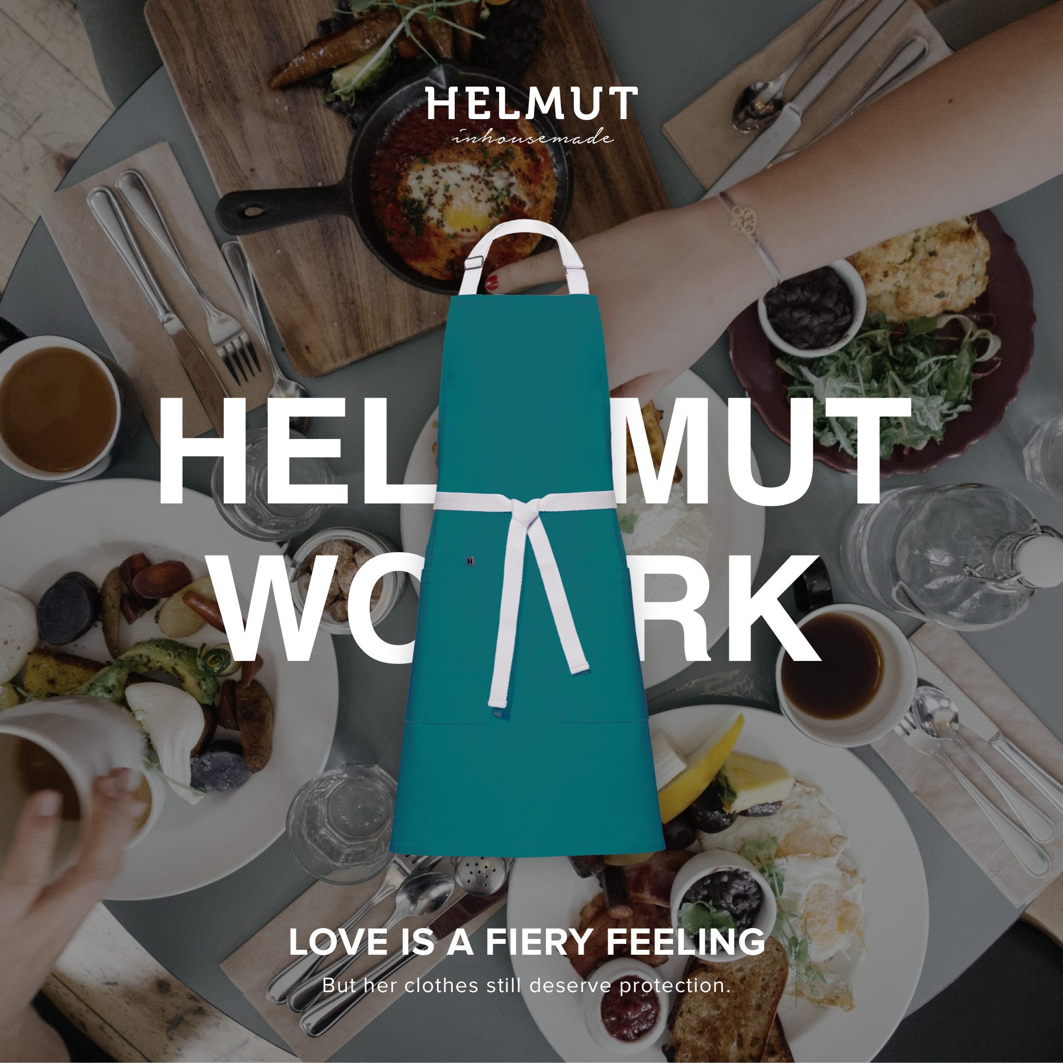 HELMUT Kochschürze HELMUT WORK Küchenschürze Premium Benzin 100% Baumwolle vegan, (mit Taschen 60 x 80 cm Profi-Kochschürze für Restaurant Café Gastronomie)