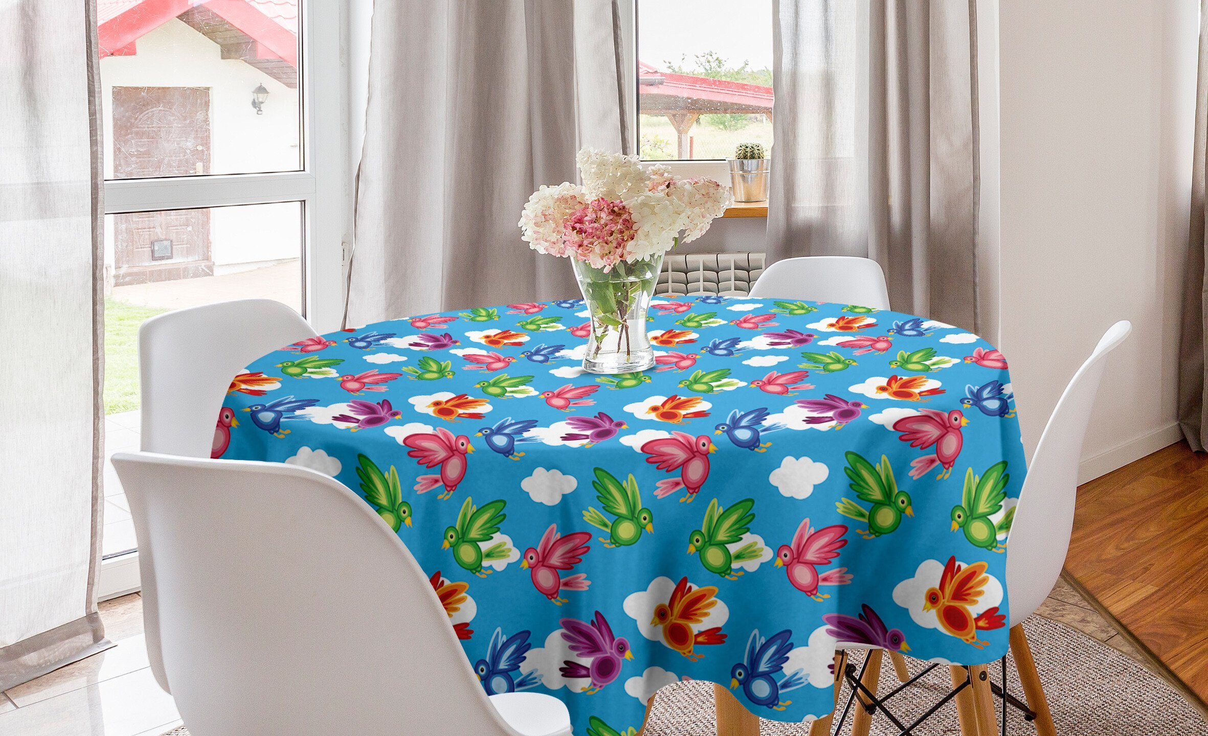 Abakuhaus Tischdecke Kreis Tischdecke Abdeckung für Esszimmer Küche Dekoration, Blauer Himmel Flying Birds Wolken Geist