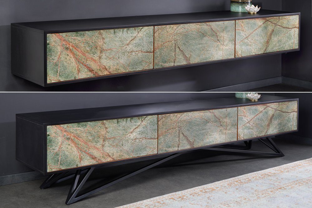 riess-ambiente TV-Board MOUNTAIN SOUL 200cm schwarz / natur (Einzelartikel, 1 St), Wohnzimmer · Akazie-Massivholz · Naturstein · hängend/stehend · Design