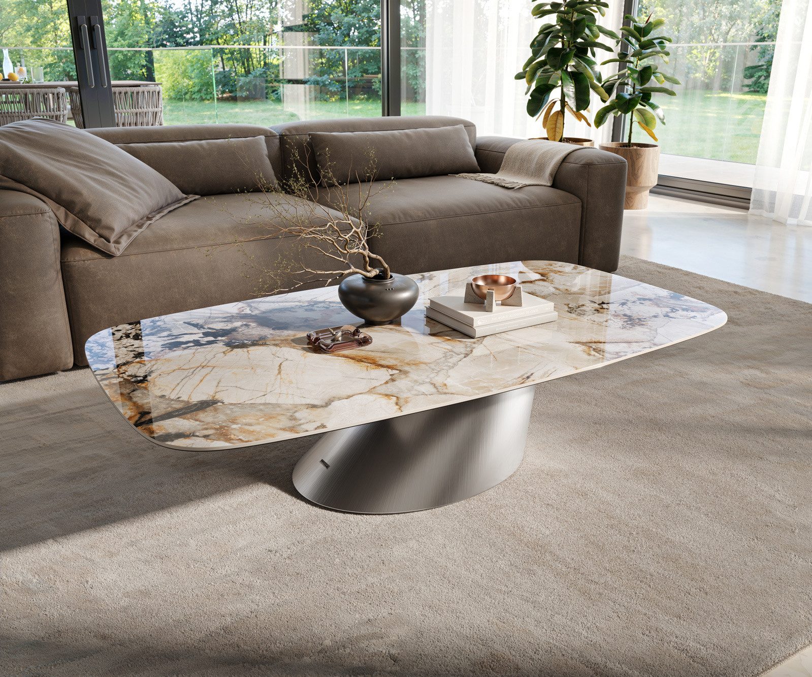 DELIFE Couchtisch Edge, Boot 140x80 cm, Braun/Beige