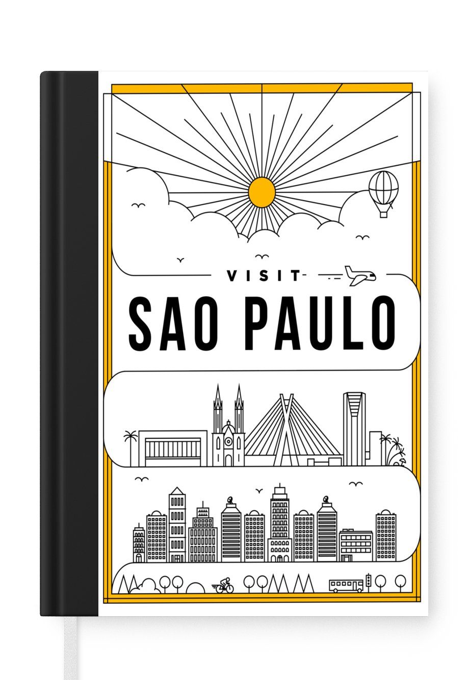 Notizheft, Journal, A5, Haushaltsbuch MuchoWow Skyline, Brasilien - Notizbuch Sao - Paulo Seiten, 98 Merkzettel, Tagebuch,