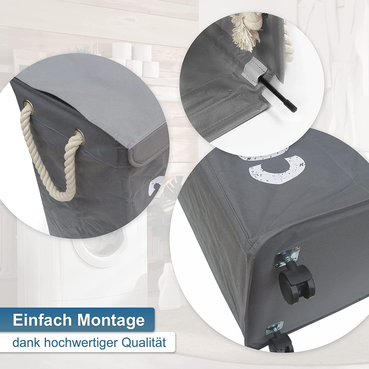 osoltus Wäschesortierer osoltus 3er Wäschesortierer auf Rollen Wäschebox Wäschekorb Grau – Bild 5 von 5