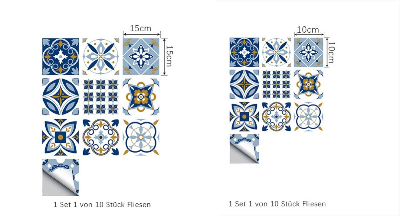 Thumbnail - COOL-i ® Fliesenaufkleber, 10 stück PVC Fliesenaufkleber, (10x10 cm, 15x15 cm zwei Größen)