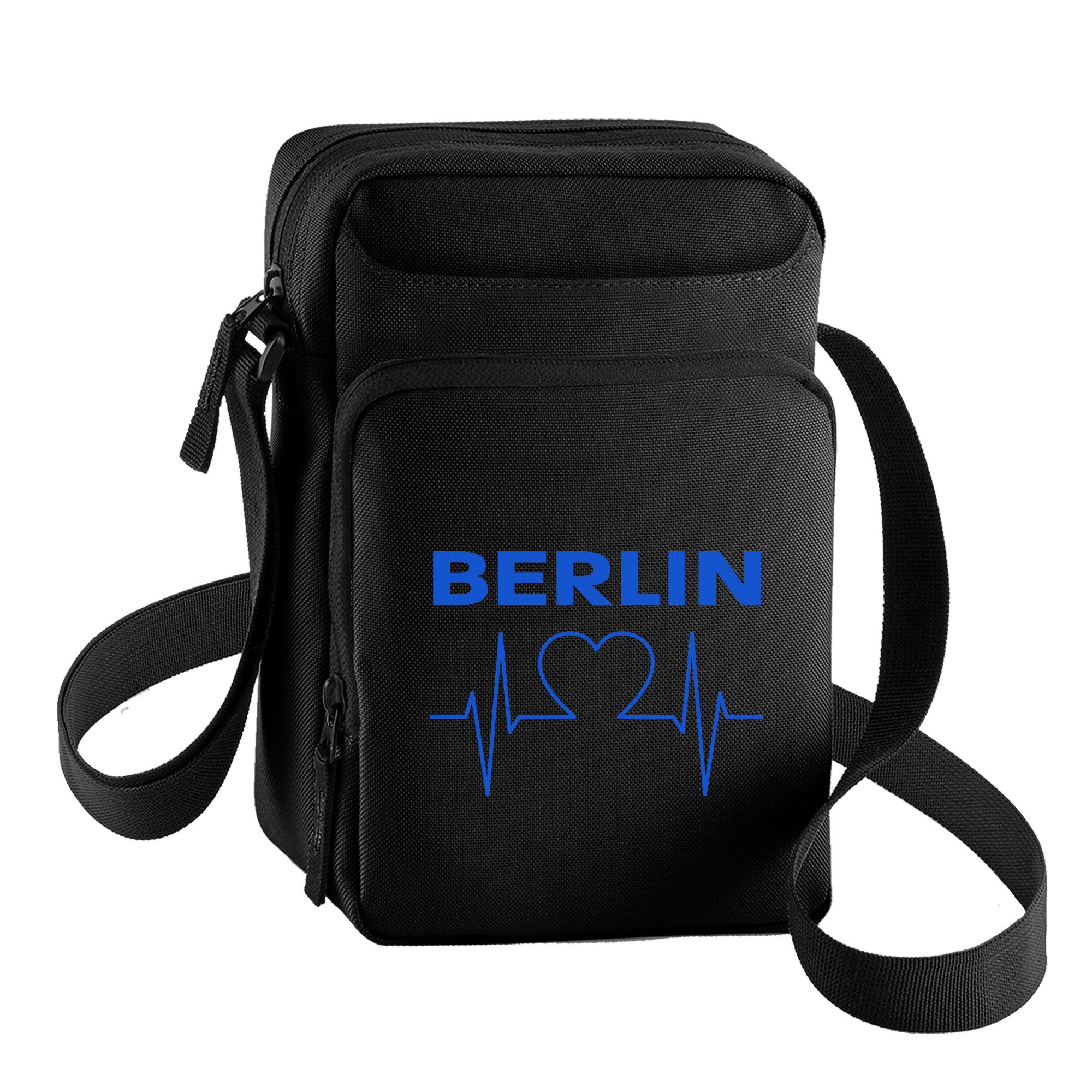 multifanshop Schultertasche Berlin blau - Herzschlag - Tasche