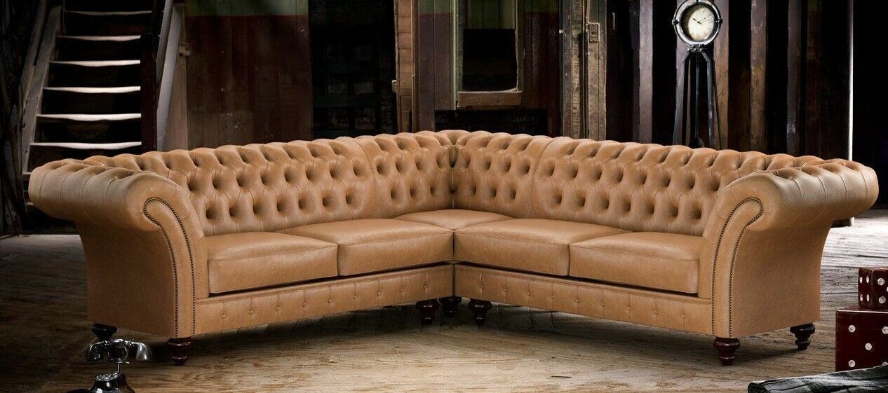 JVmoebel Ecksofa Edle Chesterfield Couch Sofa Eck Couch Garnitur 100% Leder Sofort, 3 Teile, Made in Europa