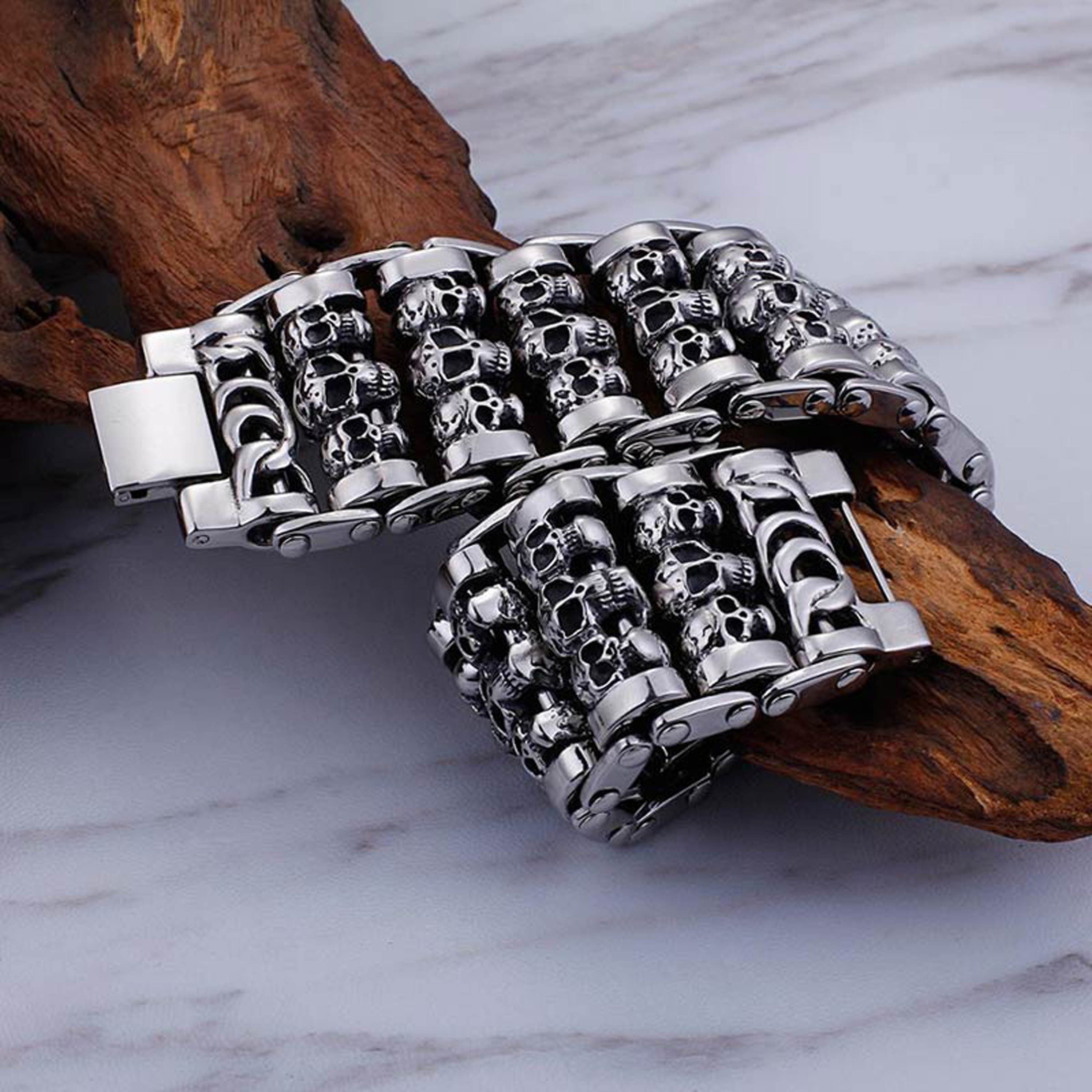 UNIQAL.de Edelstahlarmband Panzerarmband Herren "SKELETON KING" Totenkopf Armband Schädel (Edelstahl, Casual Style, Biker, Rocker, Handgefertigt in Germany)