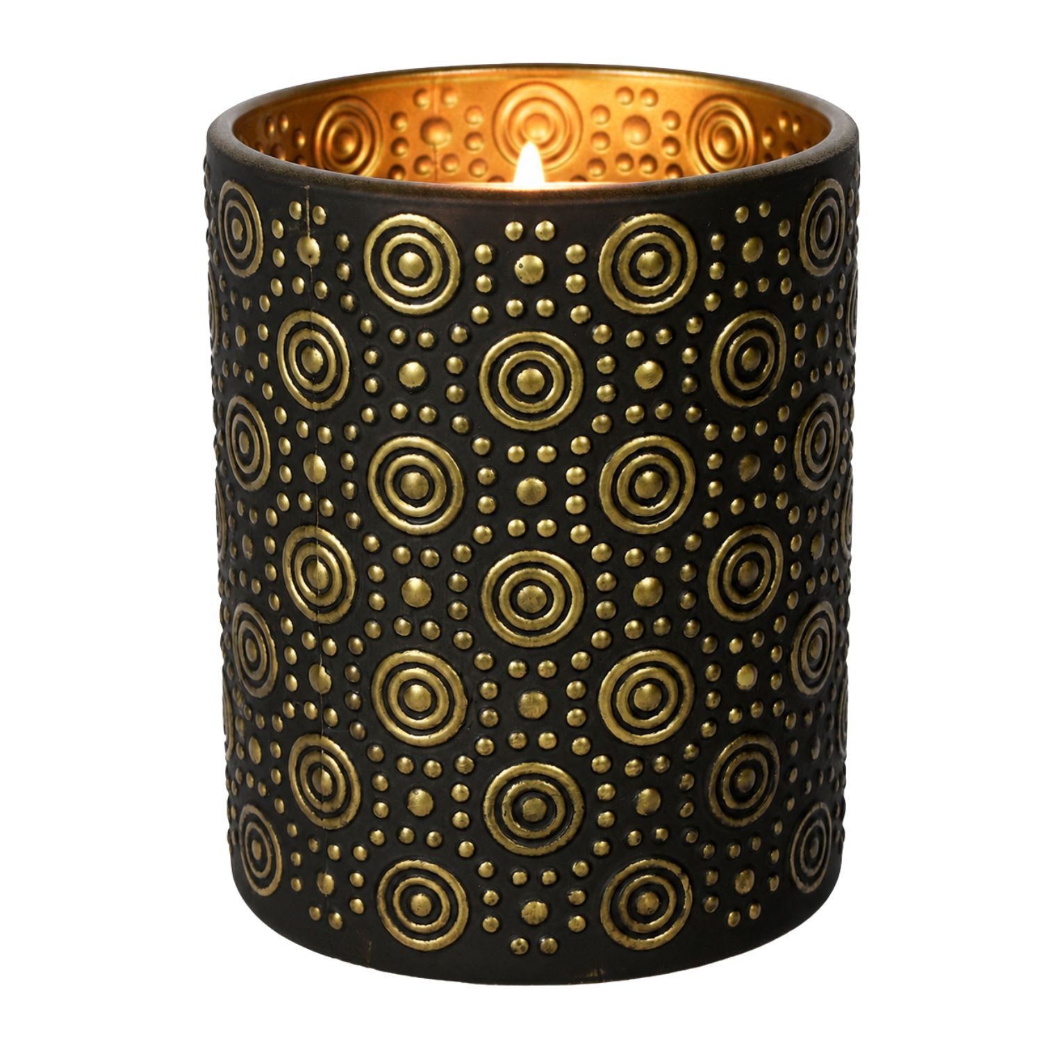 Marrakesch Orient & Mediterran Interior Windlicht Windlicht Hailey Schwarz Gold 12,5 cm Glas Kerzenhalter Deko rund edel (1 St), Handarbeit