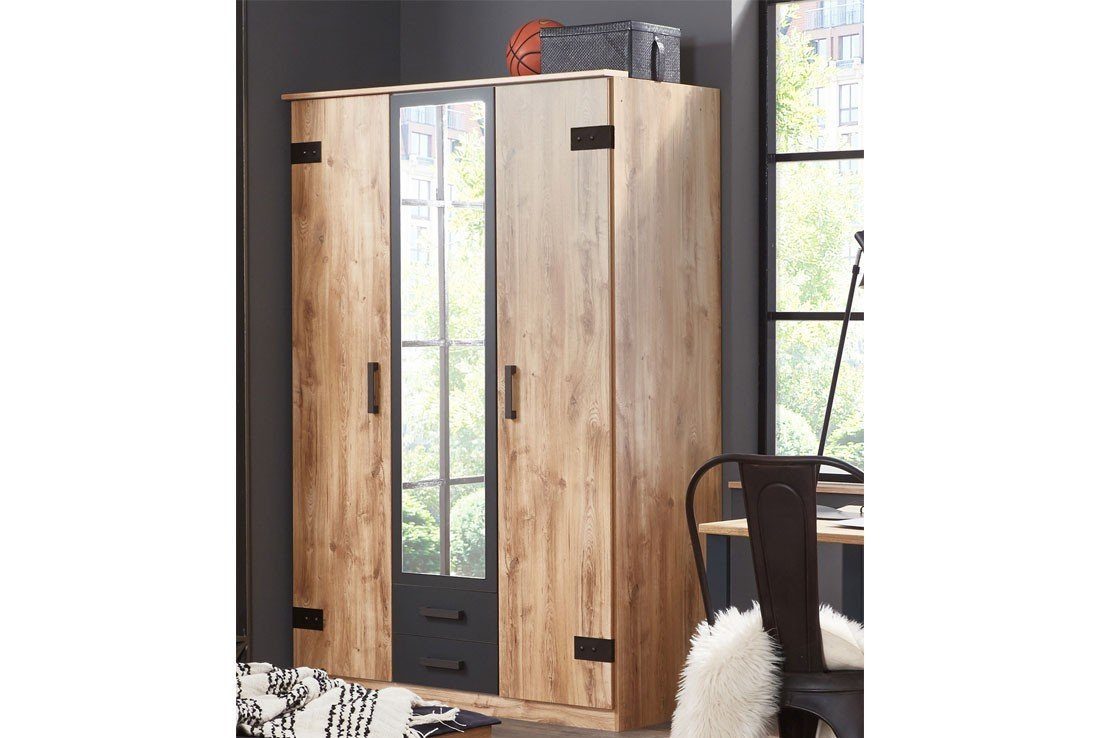 möbel-direkt.de Kleiderschrank Liverpool (komplett, 1-St., 3 türiger Drehtürenschrank) mit einer Spiegeltür