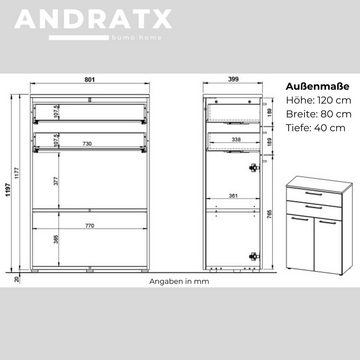 bümö Aktenschrank Andratx Büroschrank mit 2 Schubladen & 2 Ordnerhöhen, Dekor: Graphit-Eiche