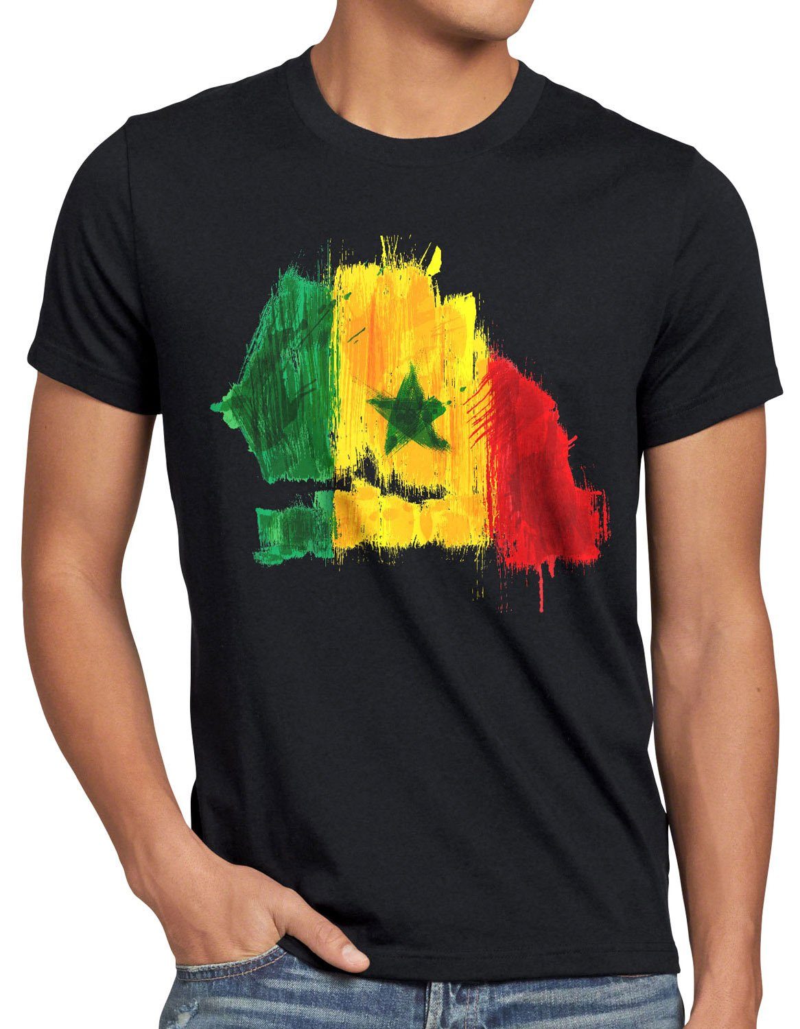 schwarz style3 Sport Flagge Fußball Senegal Herren WM Afrika Print-Shirt T-Shirt EM Fahne