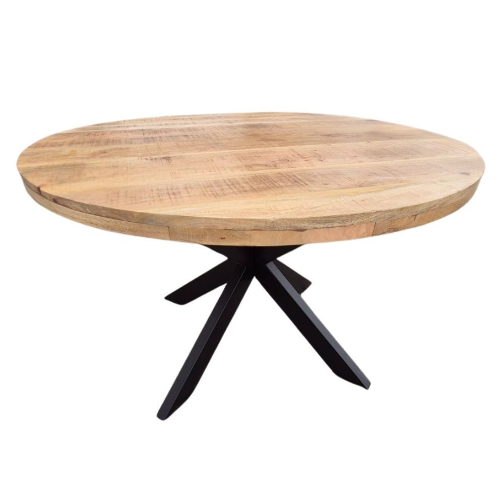 LebensWohnArt Esstisch Runder Massivholz Esstisch CRAFT 120cm Mangoholz Metallgestell