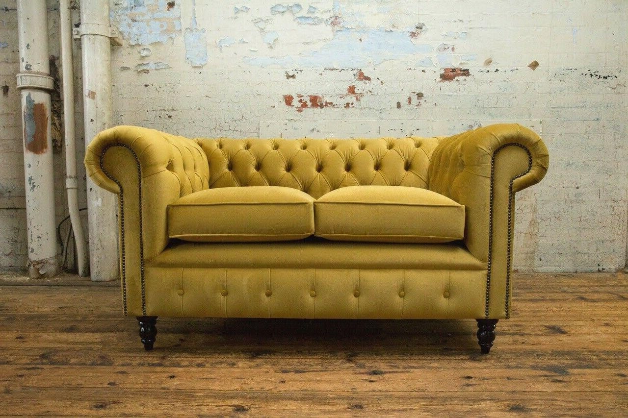 Xlmoebel Chesterfield-Sofa Zweier-Sitzer Samtsofa Chesterfield in Gelb, Neu, Hergestellt in Europa